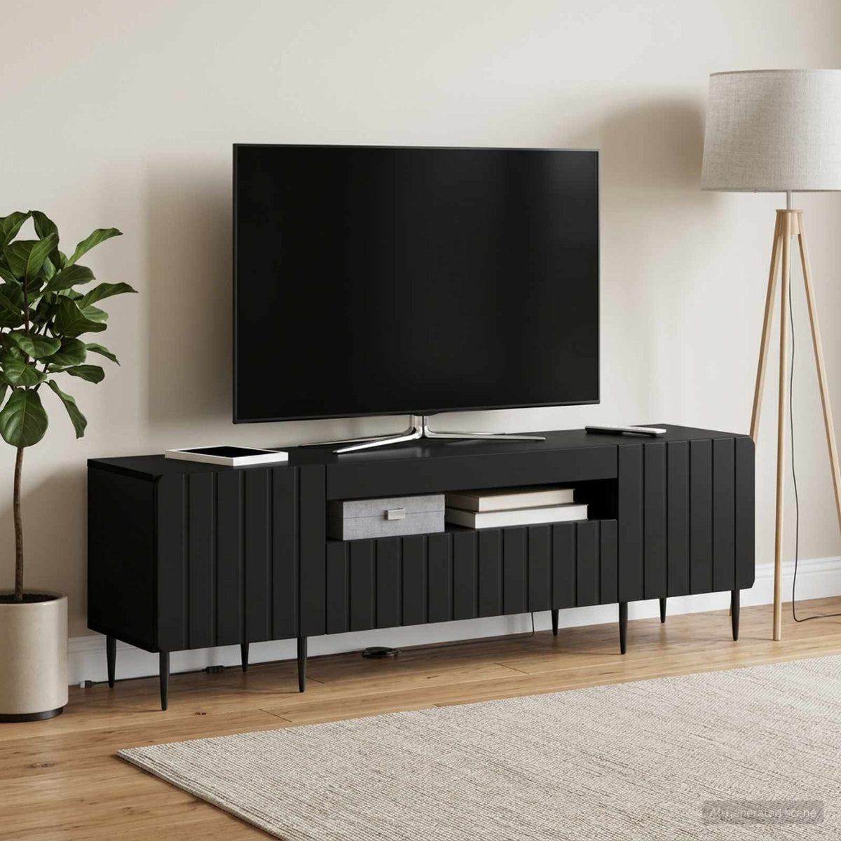 LED-TV-Schrank Schwarz Holzwerkstoff
