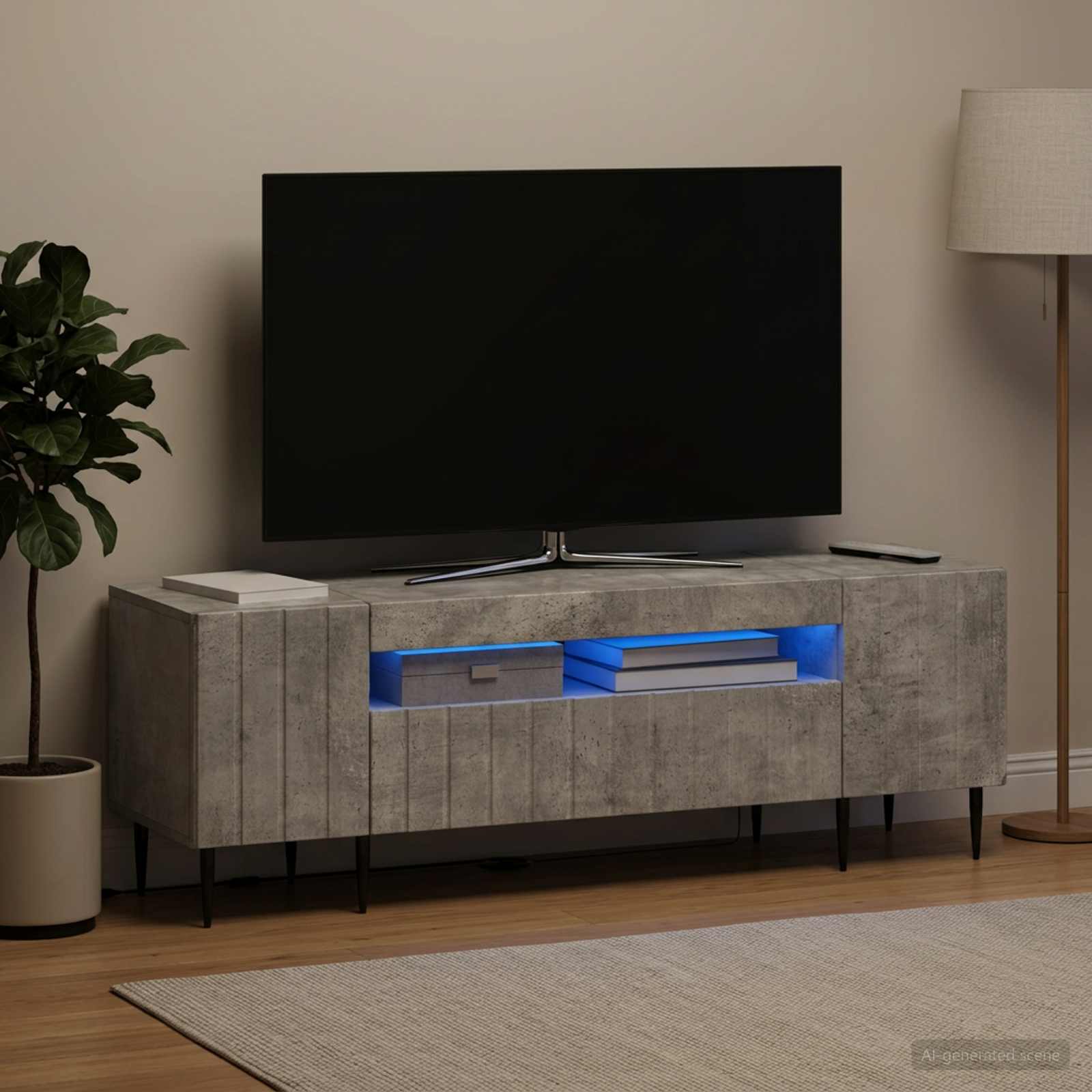 LED-TV-Schrank Betongrau Holzwerkstoff