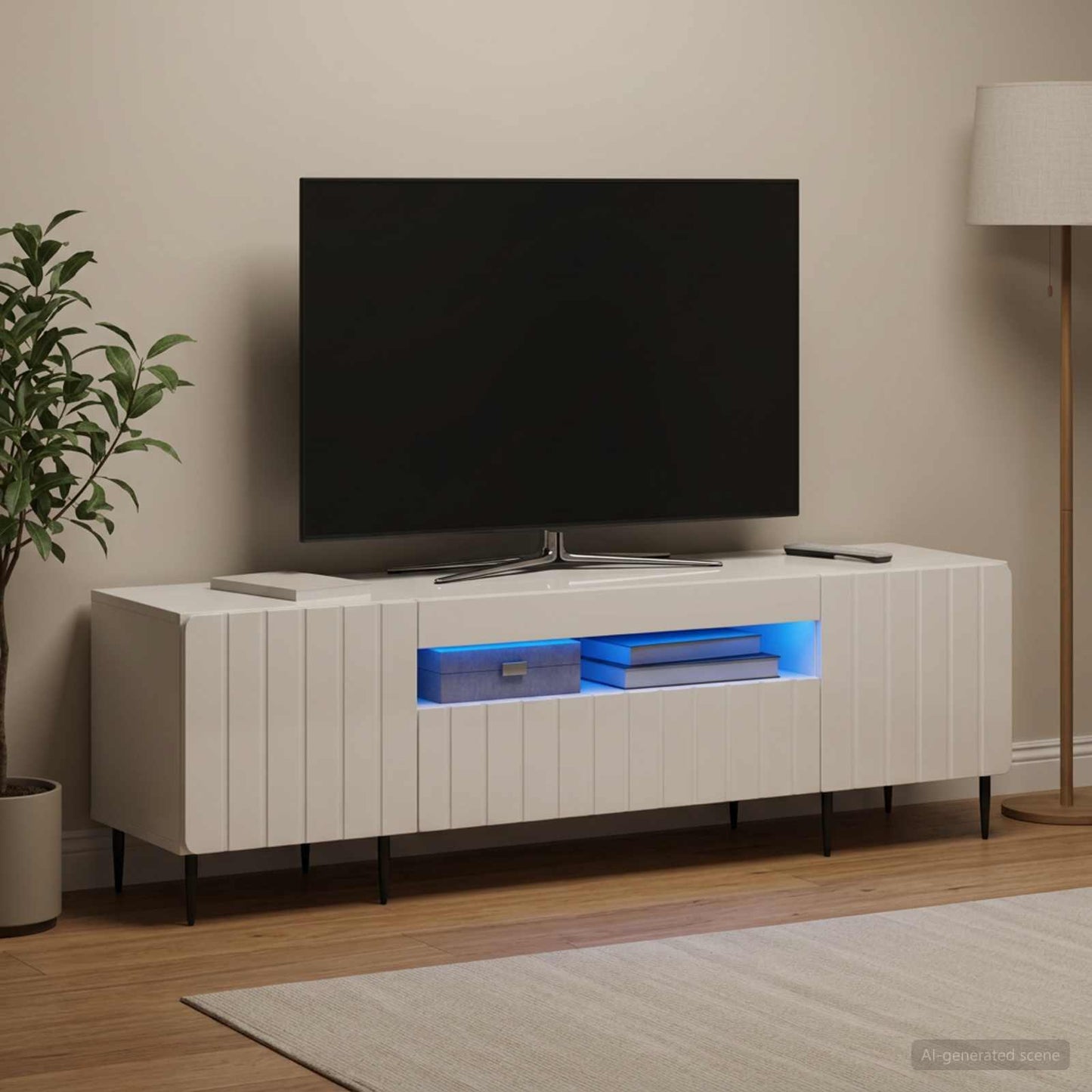 LED-TV-Schrank Hochglanz Weiß Holzwerkstoff
