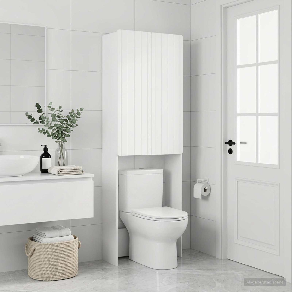 Toilettenschrank ZWOLLE Weiß 66 x 25,5 x 190 cm Holzwerkstoff