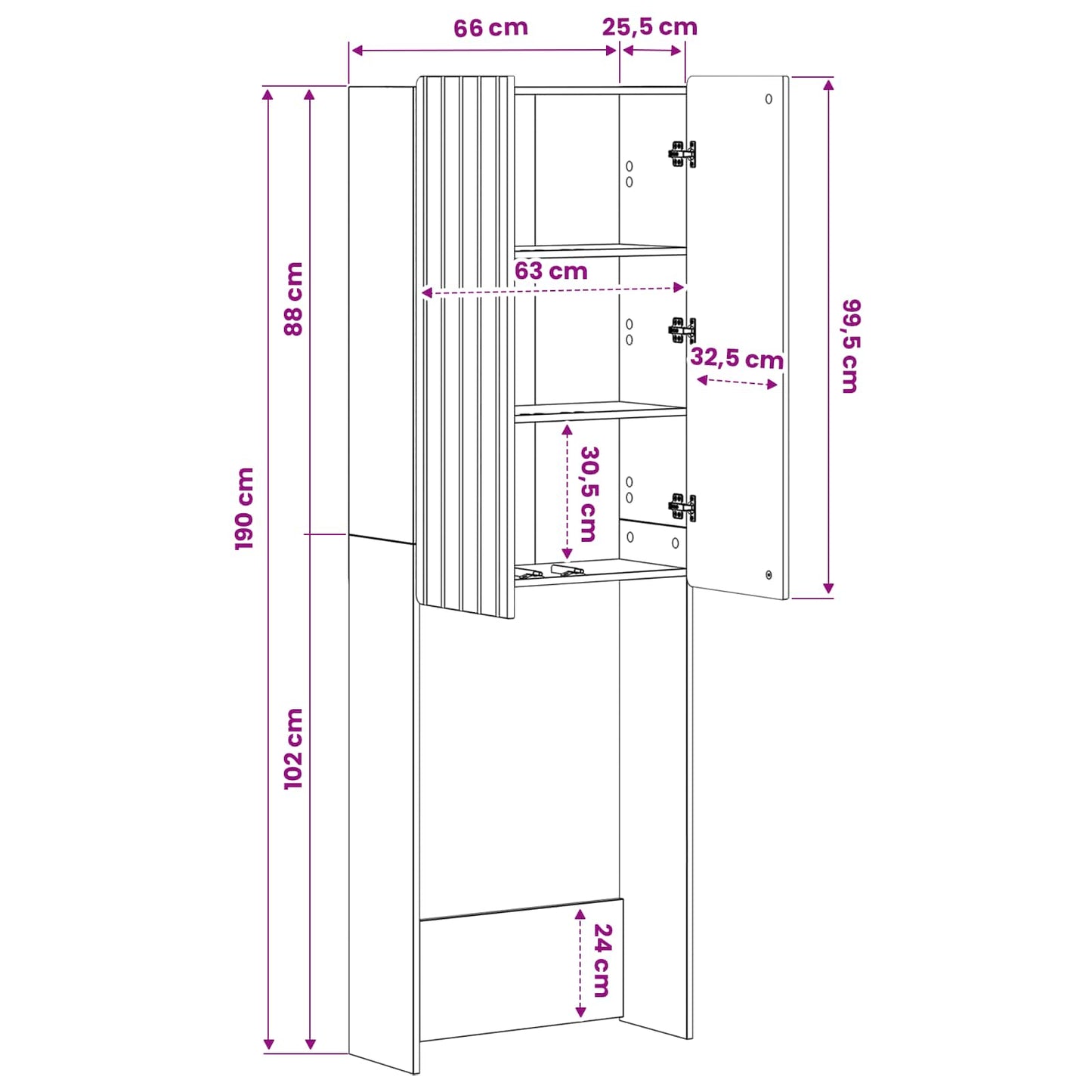 Toilettenschrank ZWOLLE Weiß 66 x 25,5 x 190 cm Holzwerkstoff