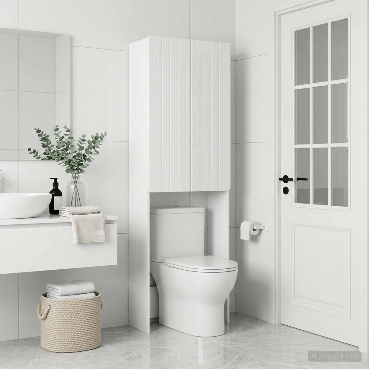 Toilettenschrank ZWOLLE Hochglanz Weiß 66 x 25,5 x 190 cm