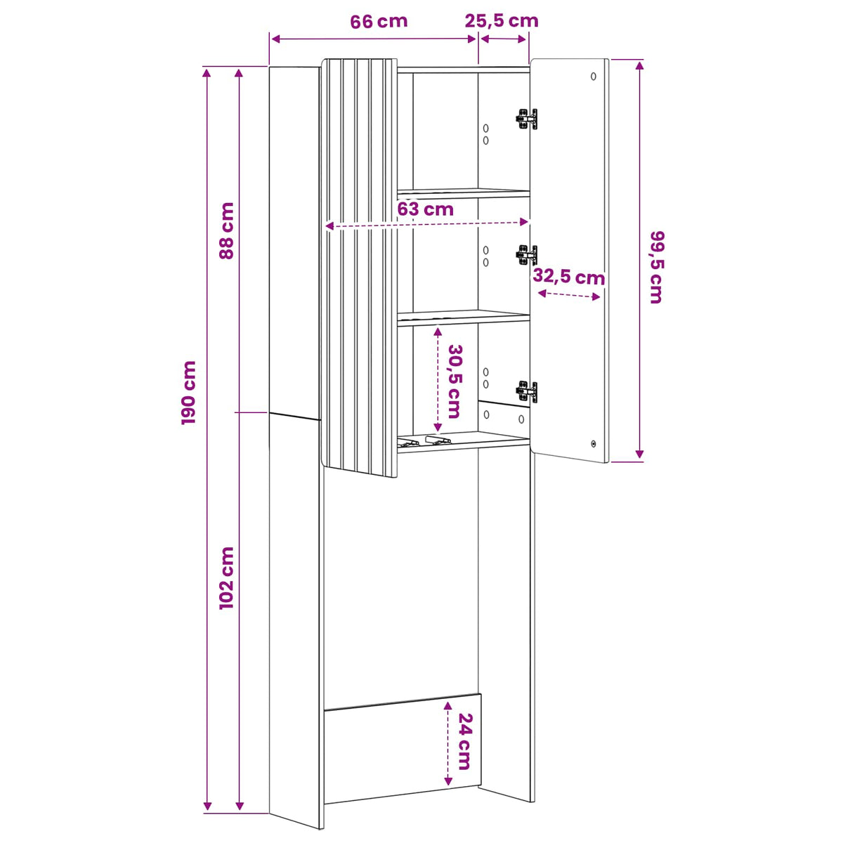 Toilettenschrank ZWOLLE Artisan-Eiche 66 x 25,5 x 190 cm