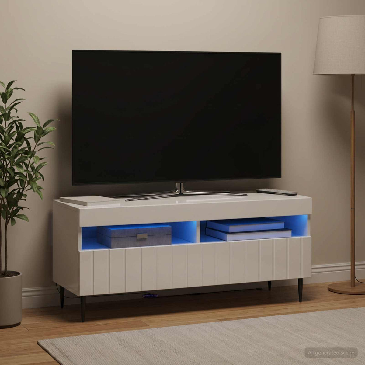 LED-TV-Schrank Hochglanz Weiß Holzwerkstoff