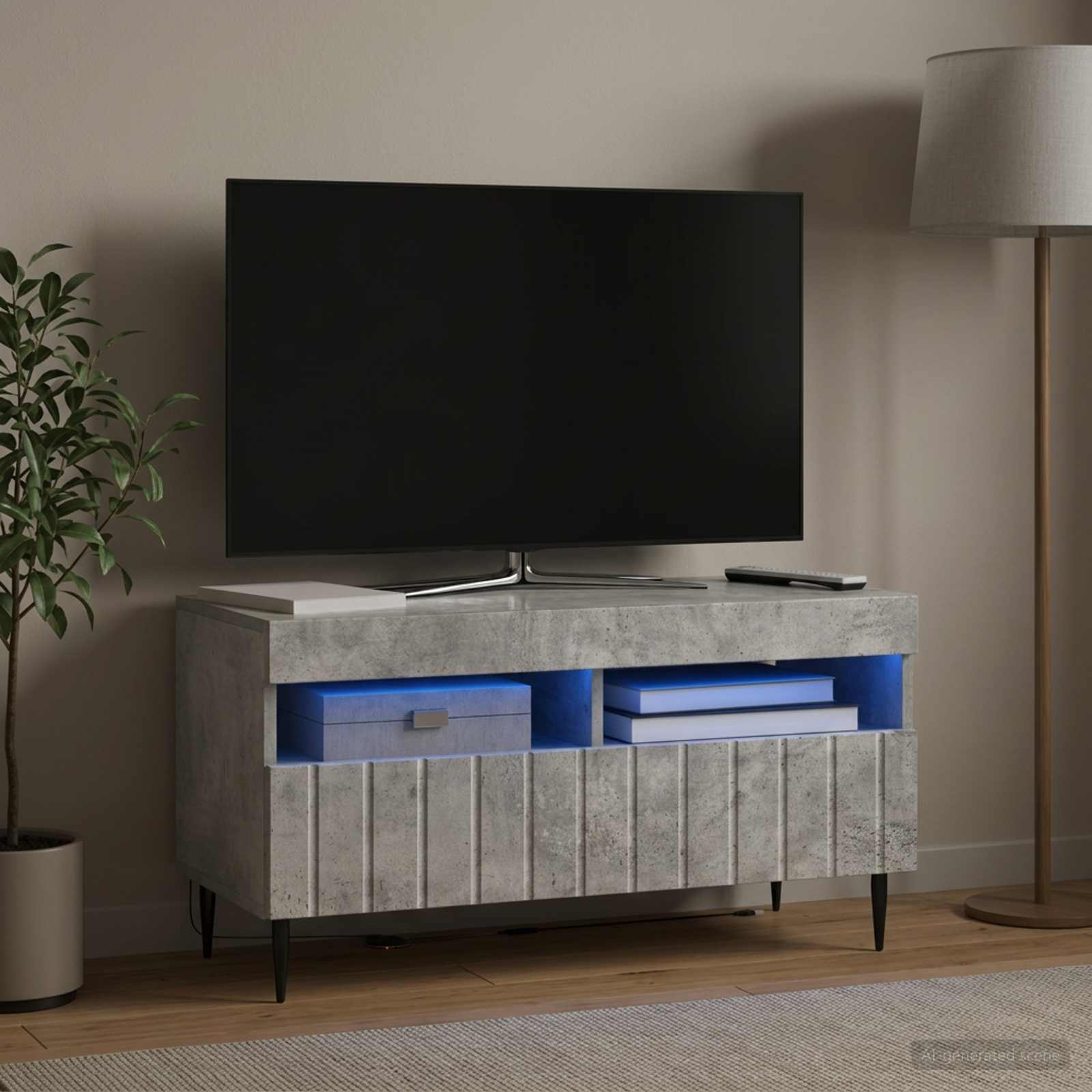 LED-TV-Schrank Betongrau Holzwerkstoff