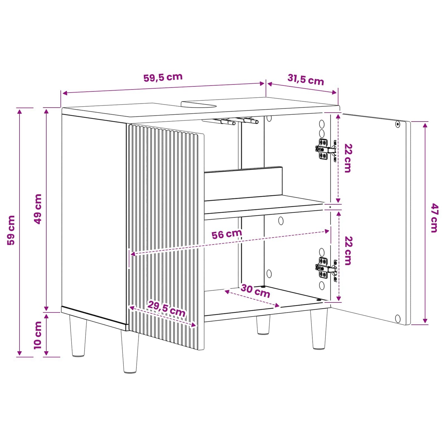 Waschbeckenschrank ARNHEM Betongrau 59,5 x 31,5 x 59 cm