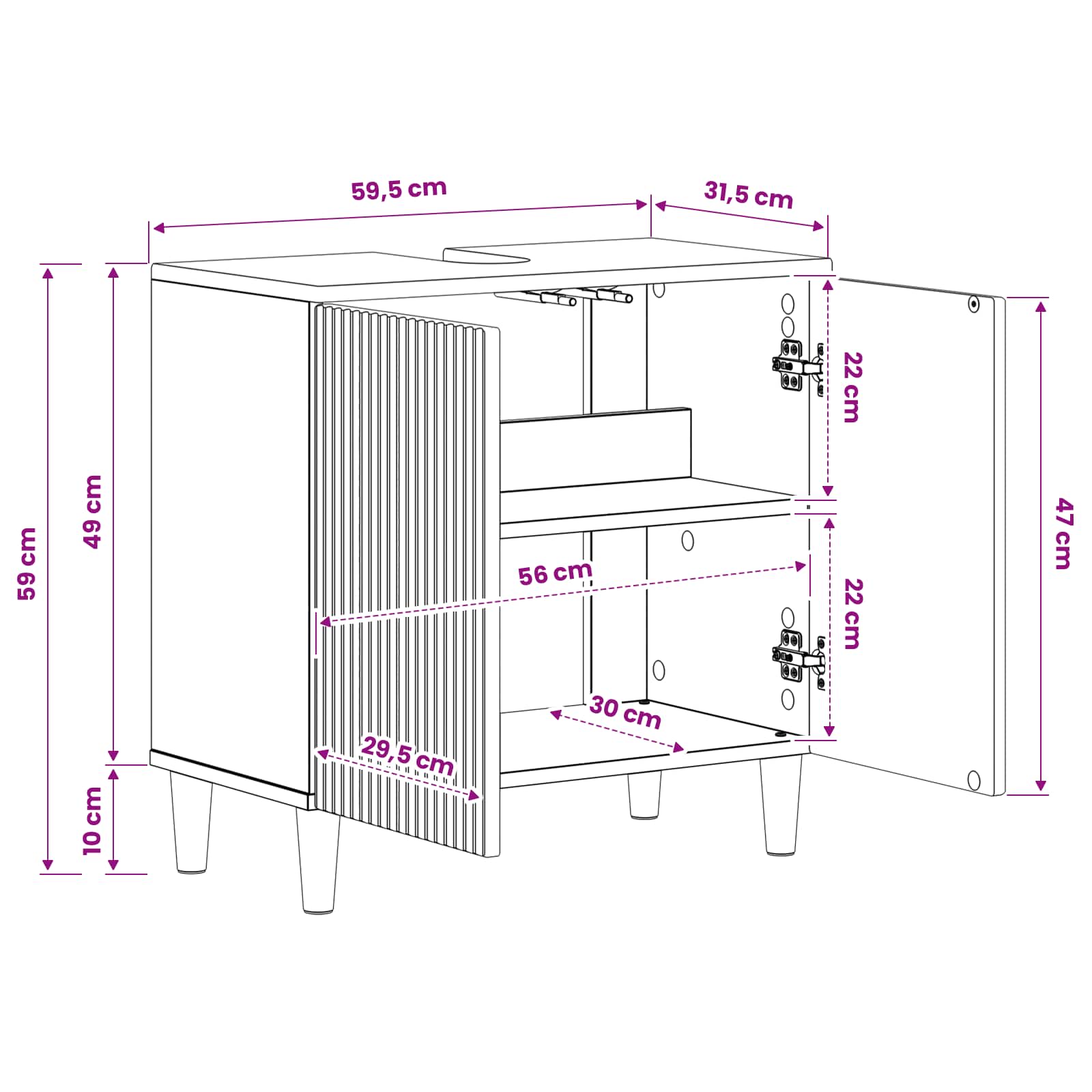 Waschbeckenschrank ARNHEM Betongrau 59,5 x 31,5 x 59 cm