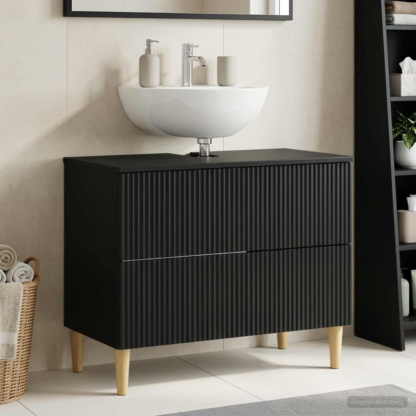 Waschbeckenschrank ARNHEM Schwarz 82 x 41 x 59 cm Holzwerkstoff