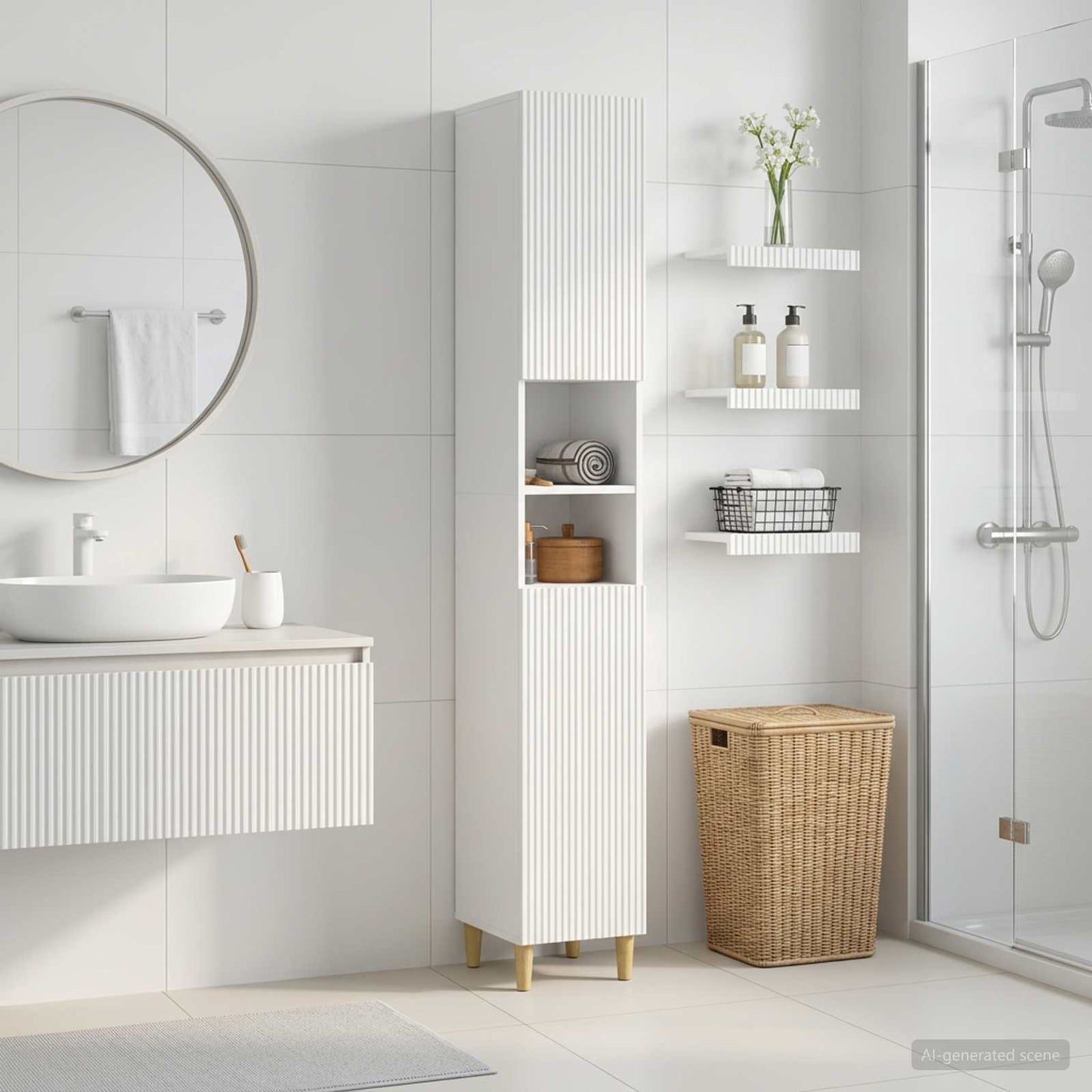 Badezimmerschrank mit offenem Regal ARNHEM Weiß