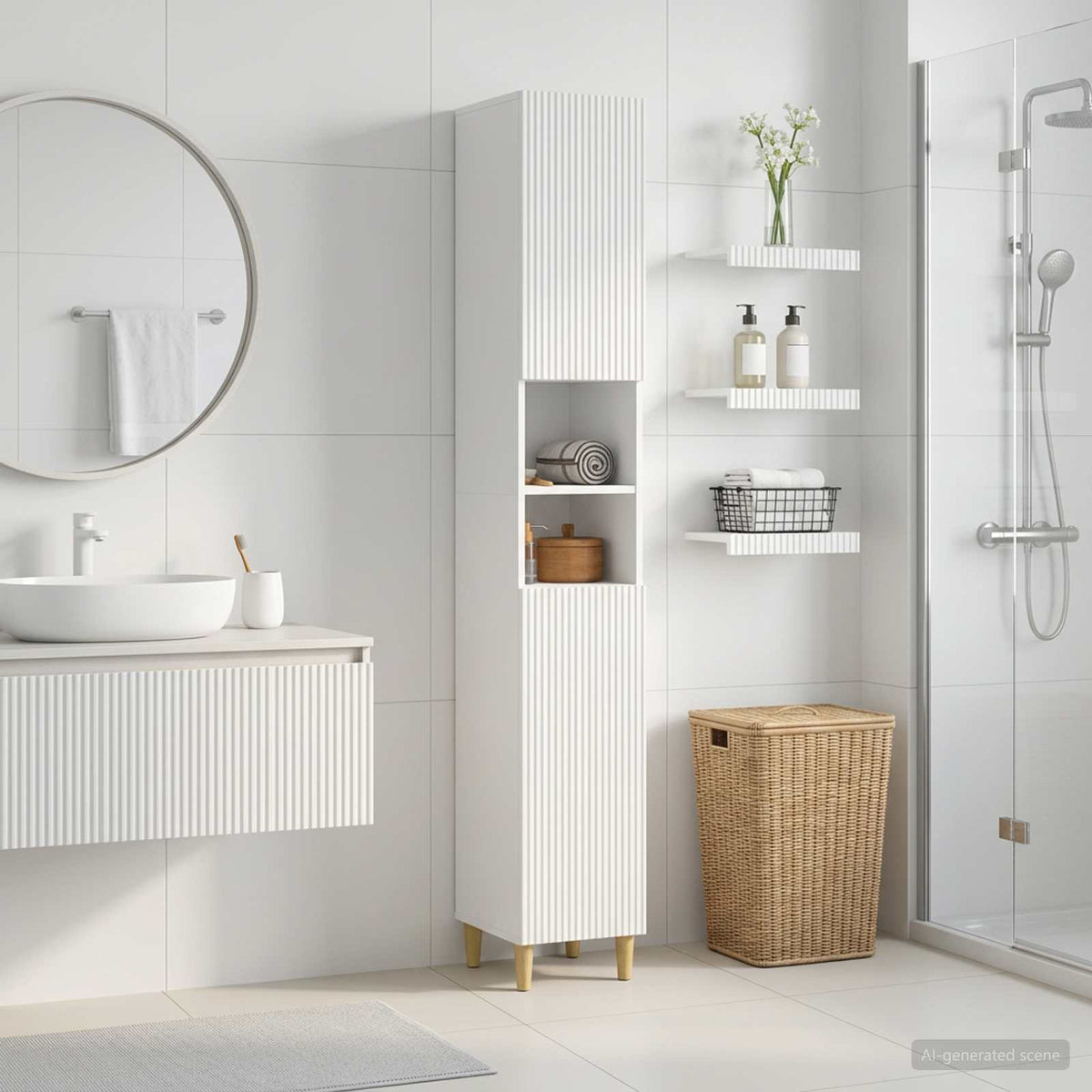 Badezimmerschrank mit offenem Regal ARNHEM Weiß
