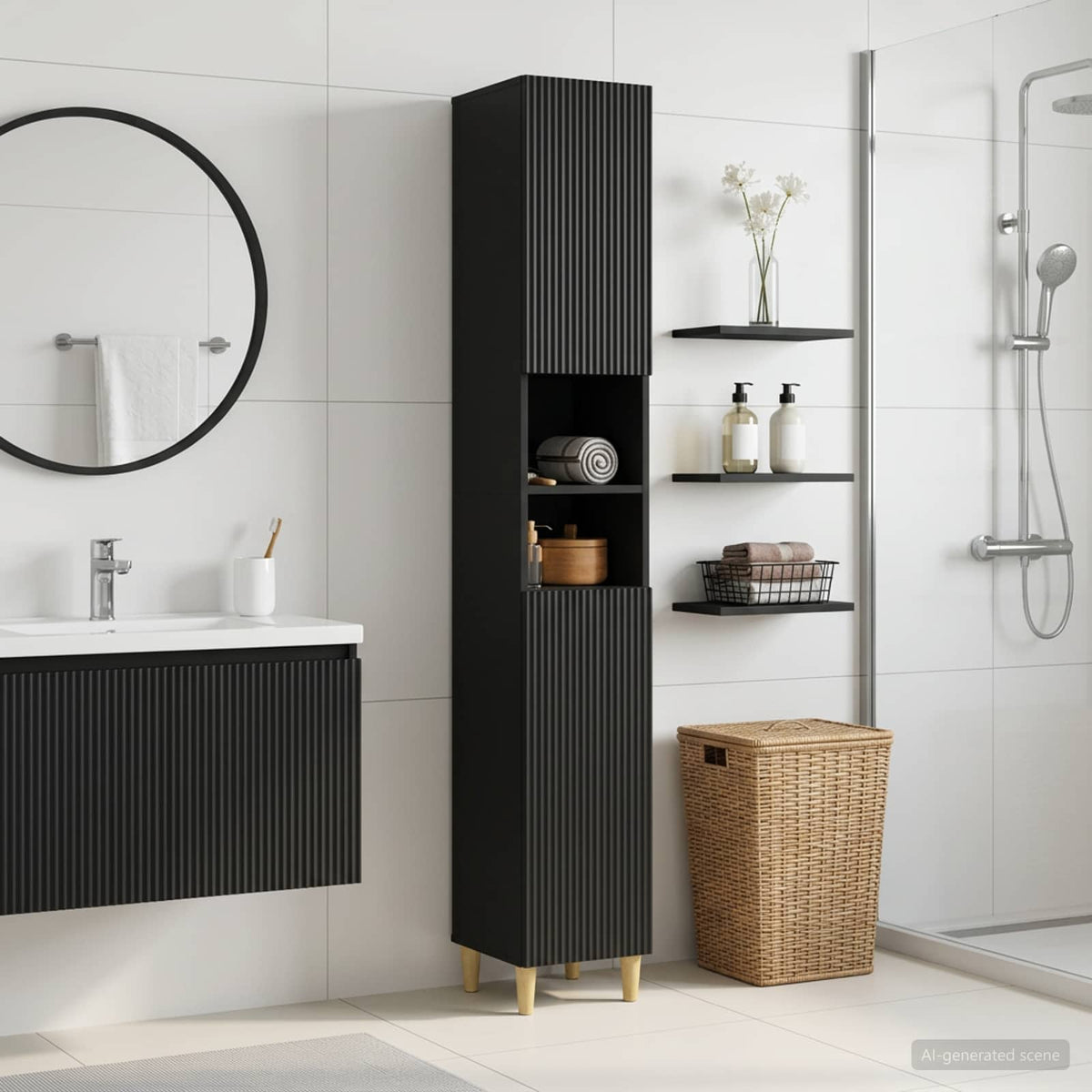 Badezimmerschrank mit offenem Regal ARNHEM Schwarz
