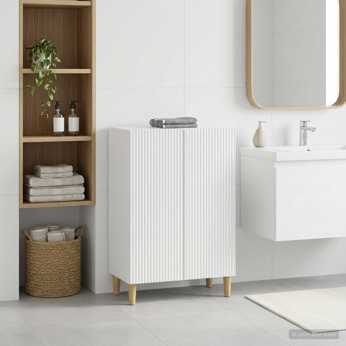 Badezimmer Aufbewahrungsschrank ARNHEM Weiß 59,5 x 31 x 80 cm
