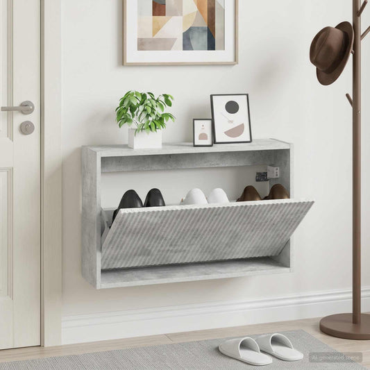 Wandmontierter Schuhschrank ARNHEM 71 x 17 x 43 cm Betongrau