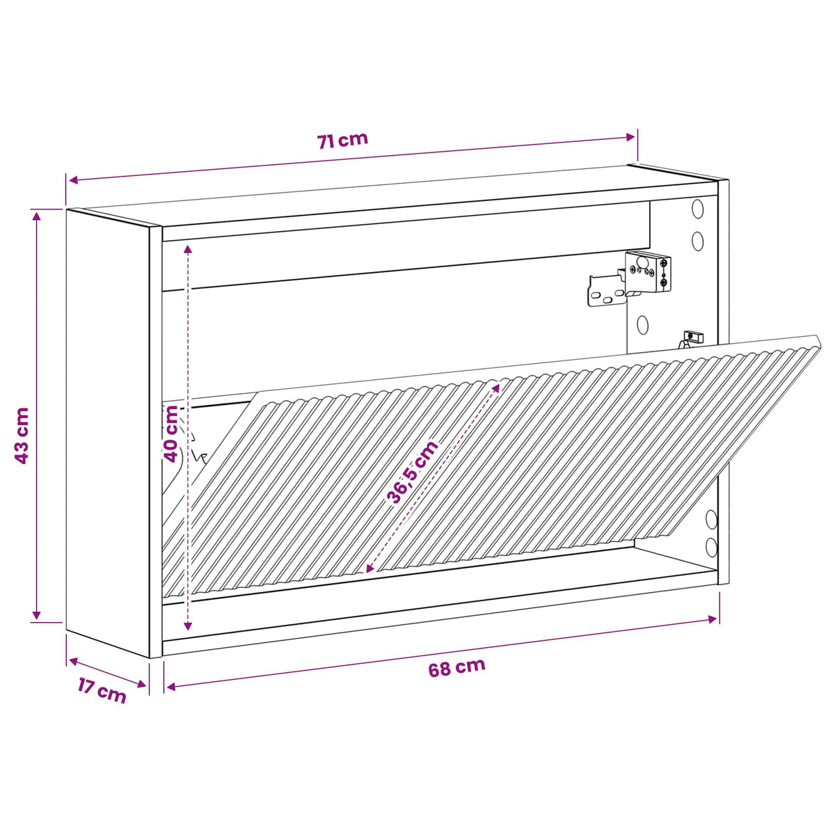 Wandmontierter Schuhschrank ARNHEM 71 x 17 x 43 cm Betongrau