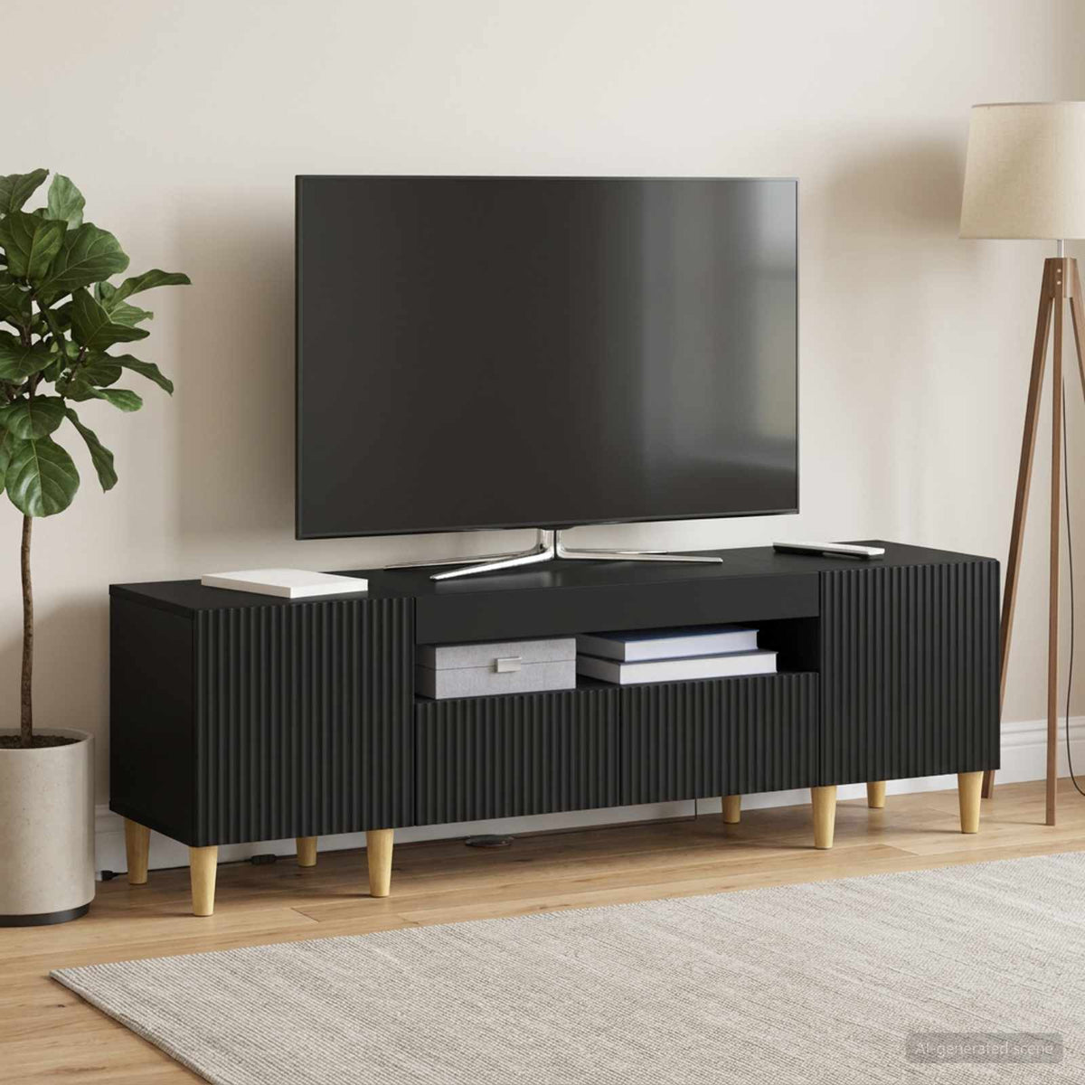 LED-TV-Schrank Schwarz Holzwerkstoff