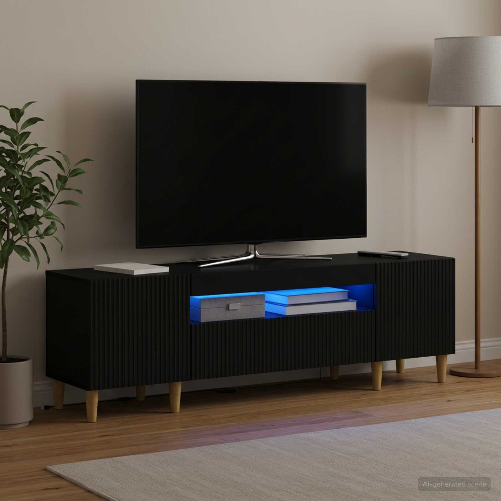 LED-TV-Schrank Schwarz Holzwerkstoff