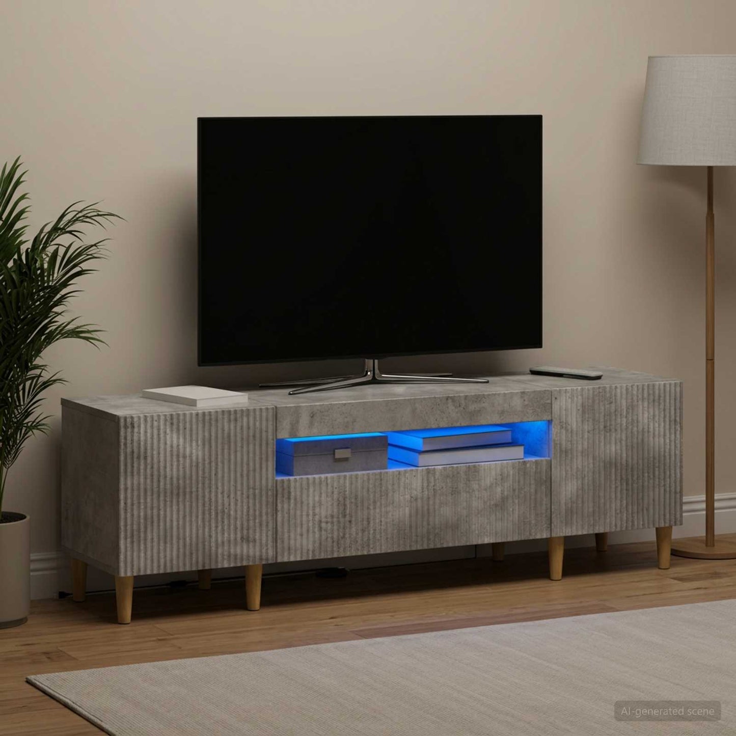 LED-TV-Schrank Betongrau Holzwerkstoff