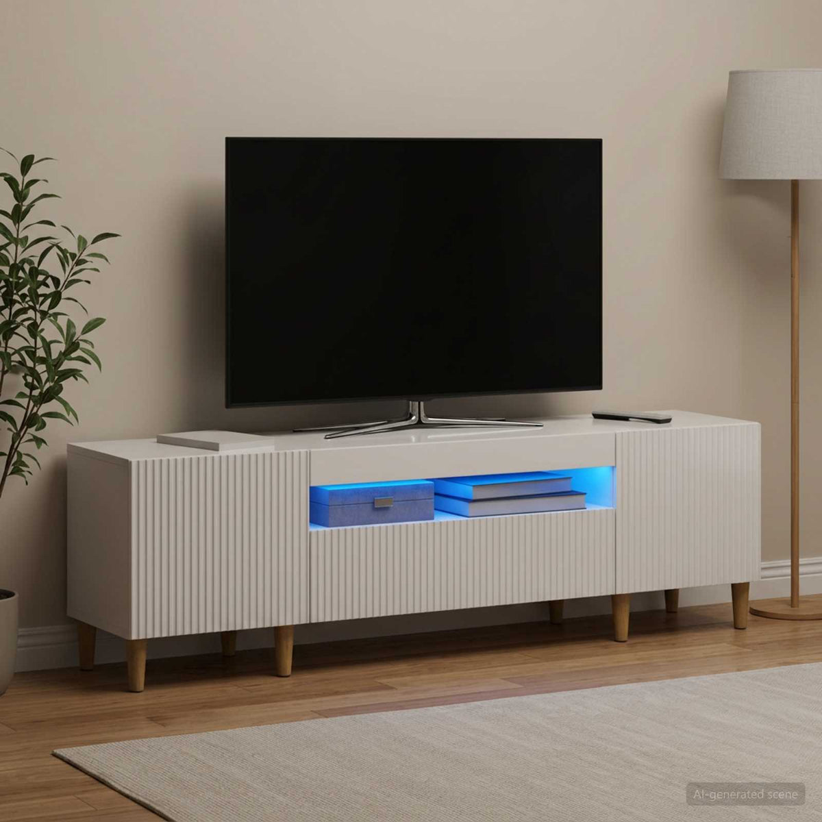 LED-TV-Schrank Hochglanz Weiß Holzwerkstoff