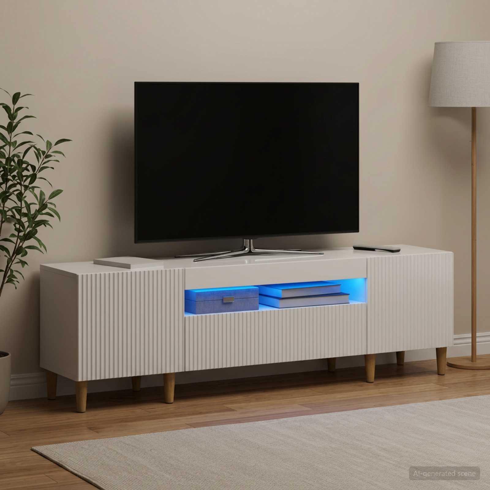 LED-TV-Schrank Hochglanz Weiß Holzwerkstoff