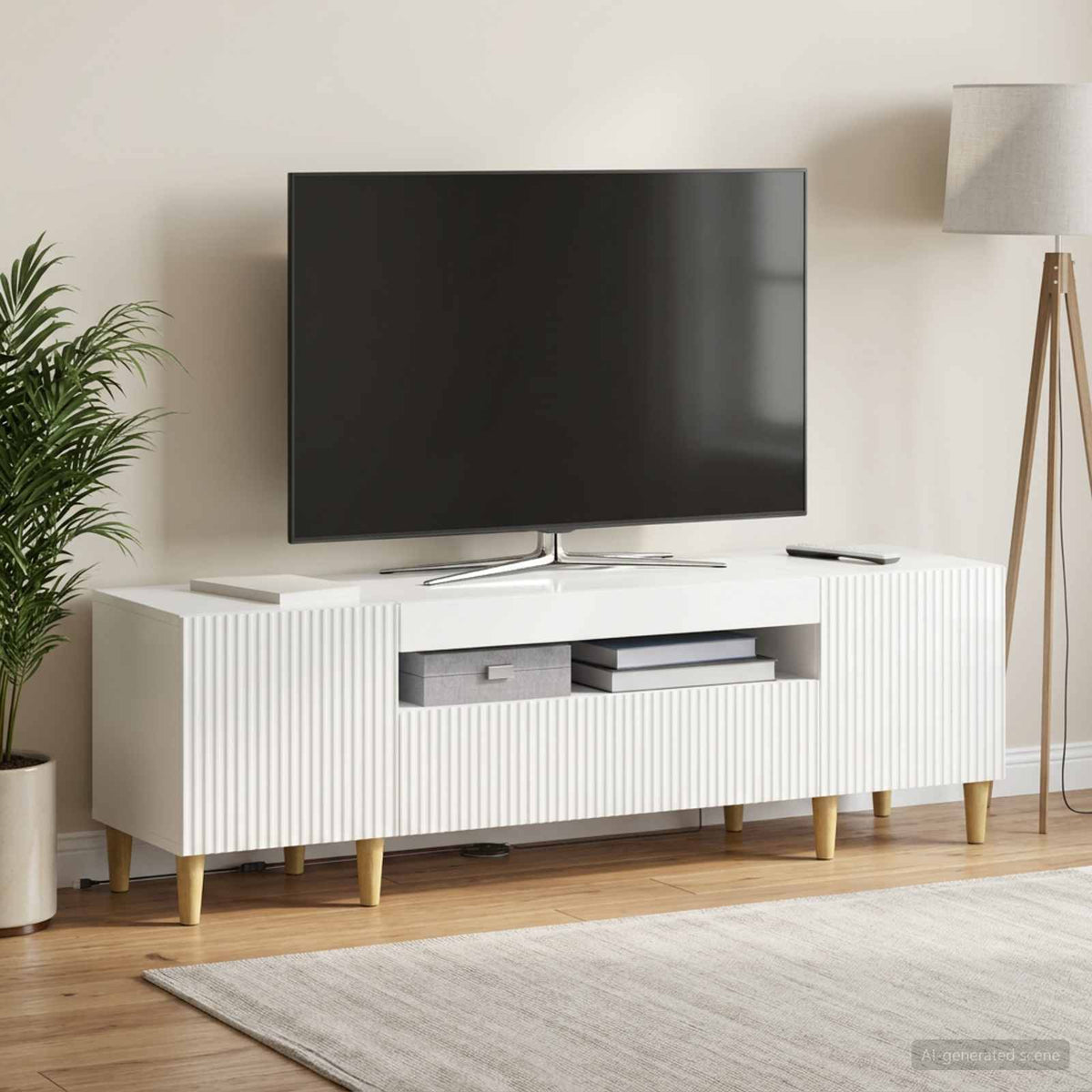 LED-TV-Schrank Hochglanz Weiß Holzwerkstoff