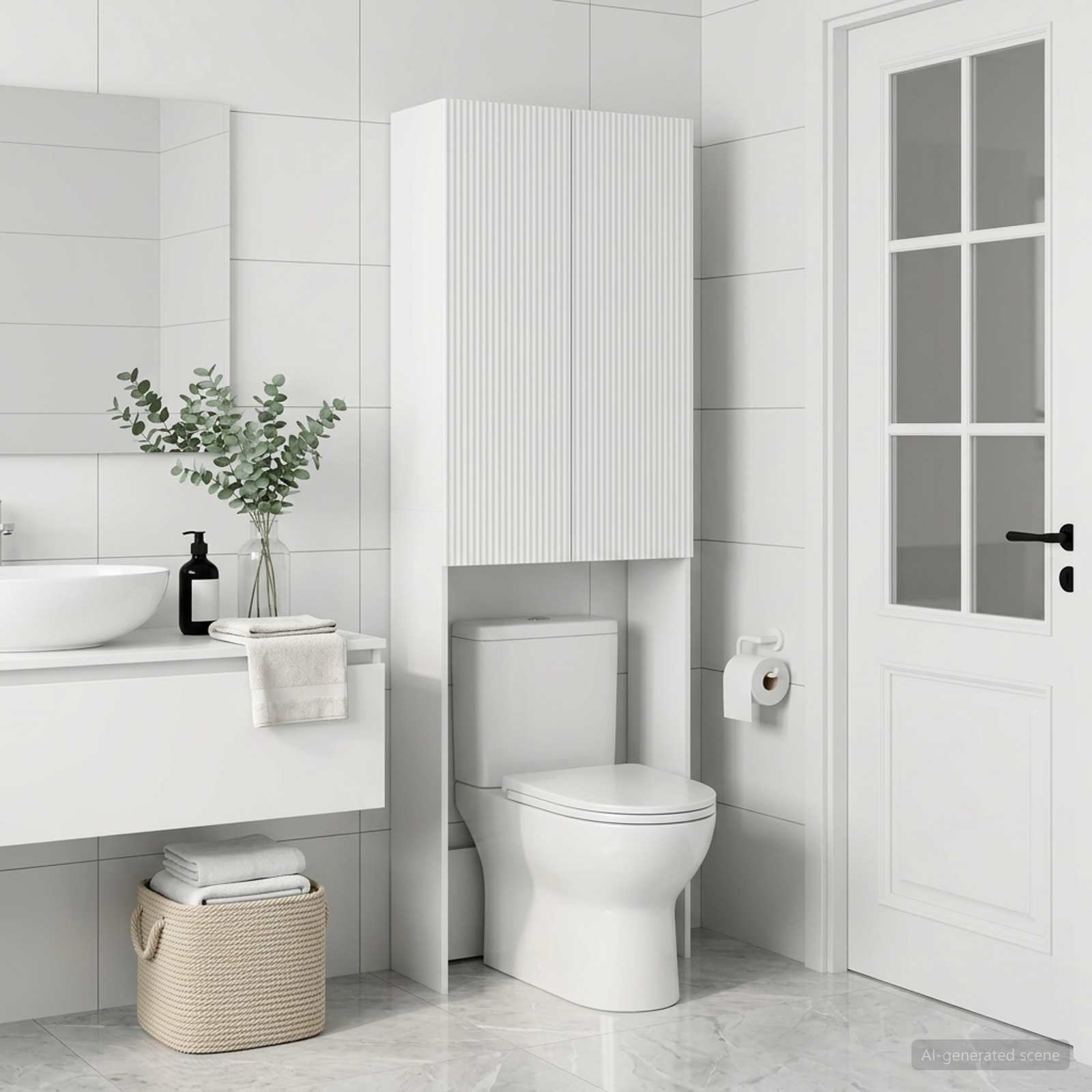Toilettenschrank ARNHEM Weiß 66 x 25,5 x 190 cm Holzwerkstoff