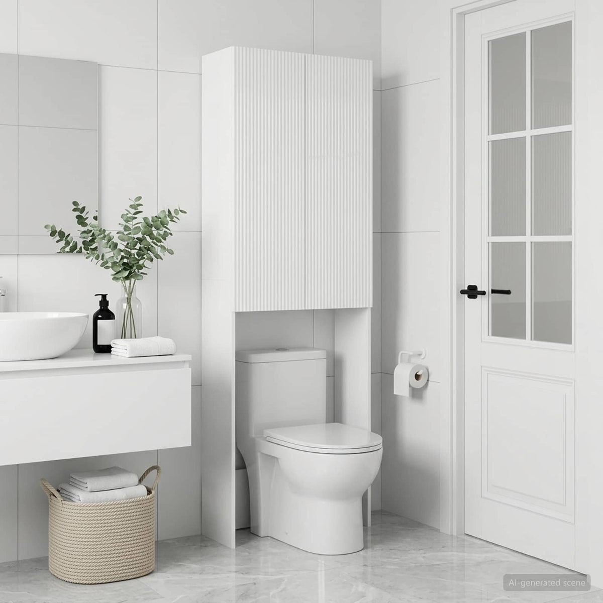 Toilettenschrank ARNHEM Hochglanz Weiß 66 x 25,5 x 190 cm