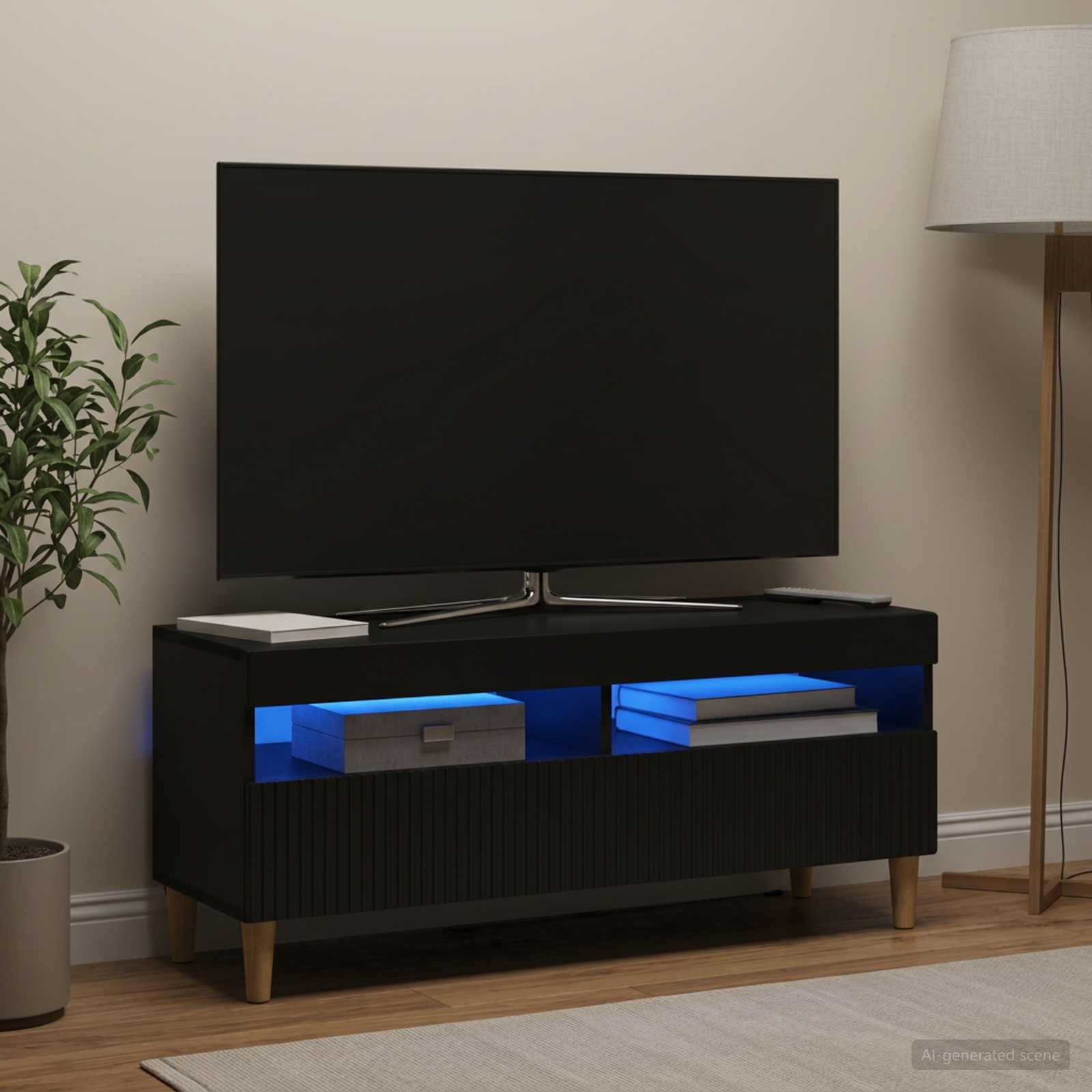 LED-TV-Schrank Schwarz Holzwerkstoff