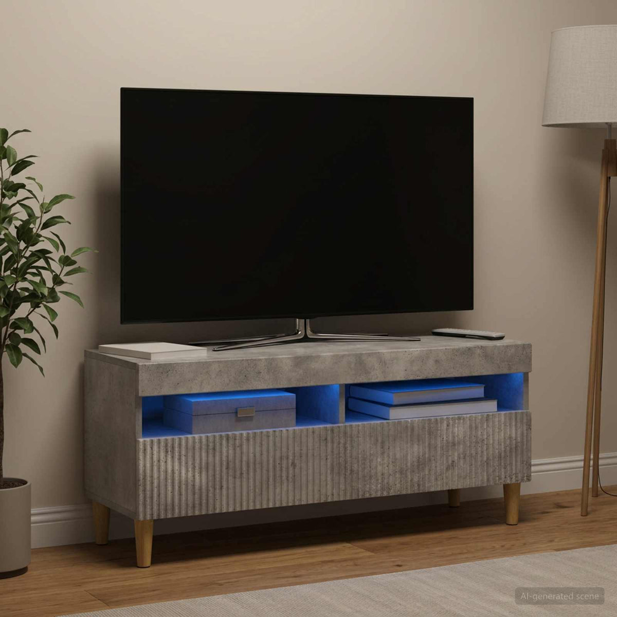 LED-TV-Schrank Betongrau Holzwerkstoff