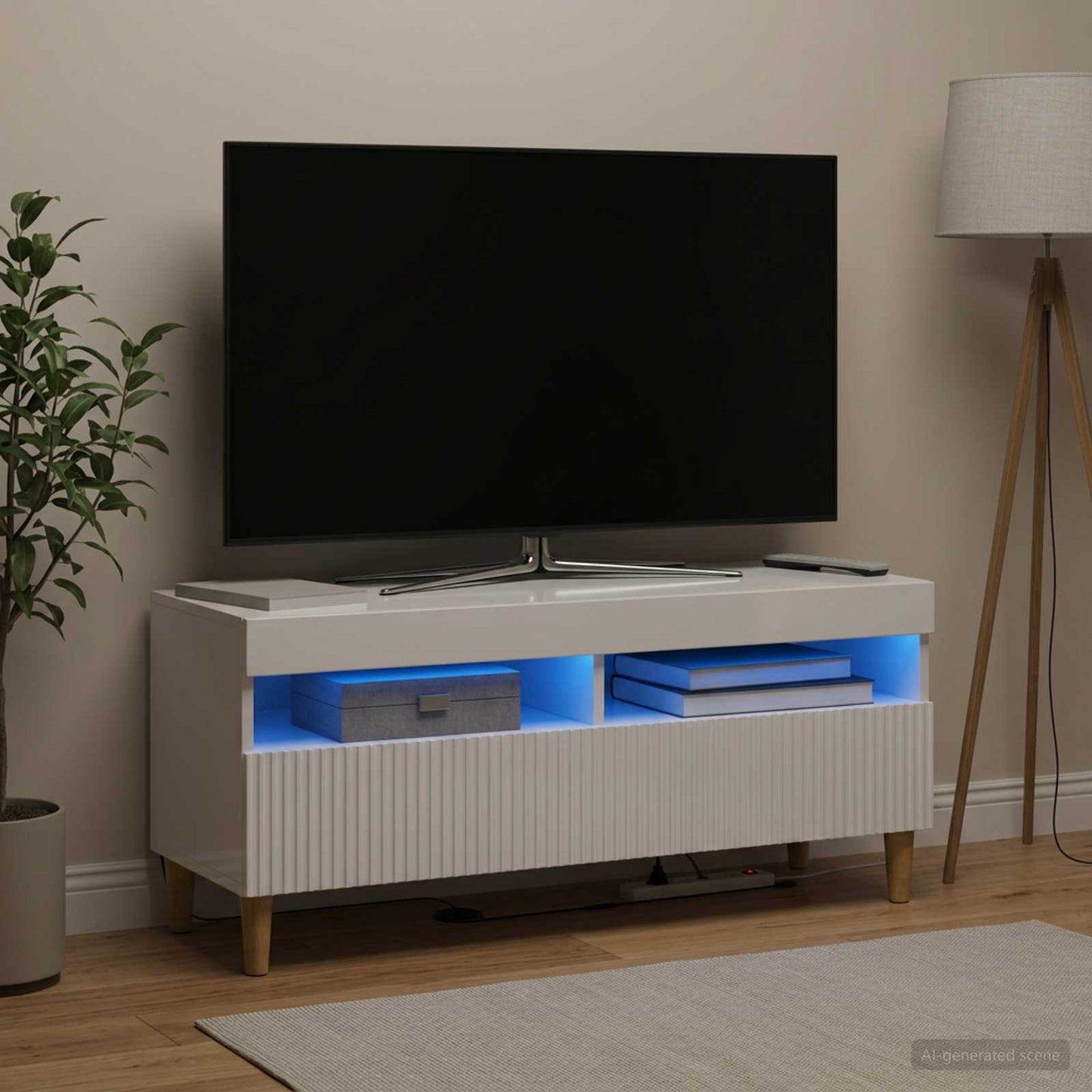 LED-TV-Schrank Hochglanz Weiß Holzwerkstoff
