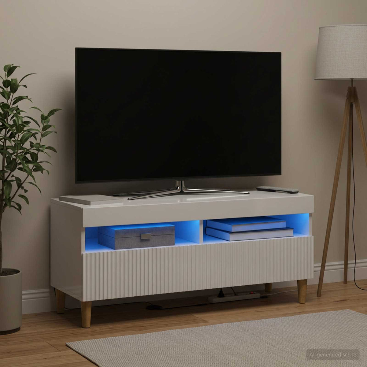 LED-TV-Schrank Hochglanz Weiß Holzwerkstoff