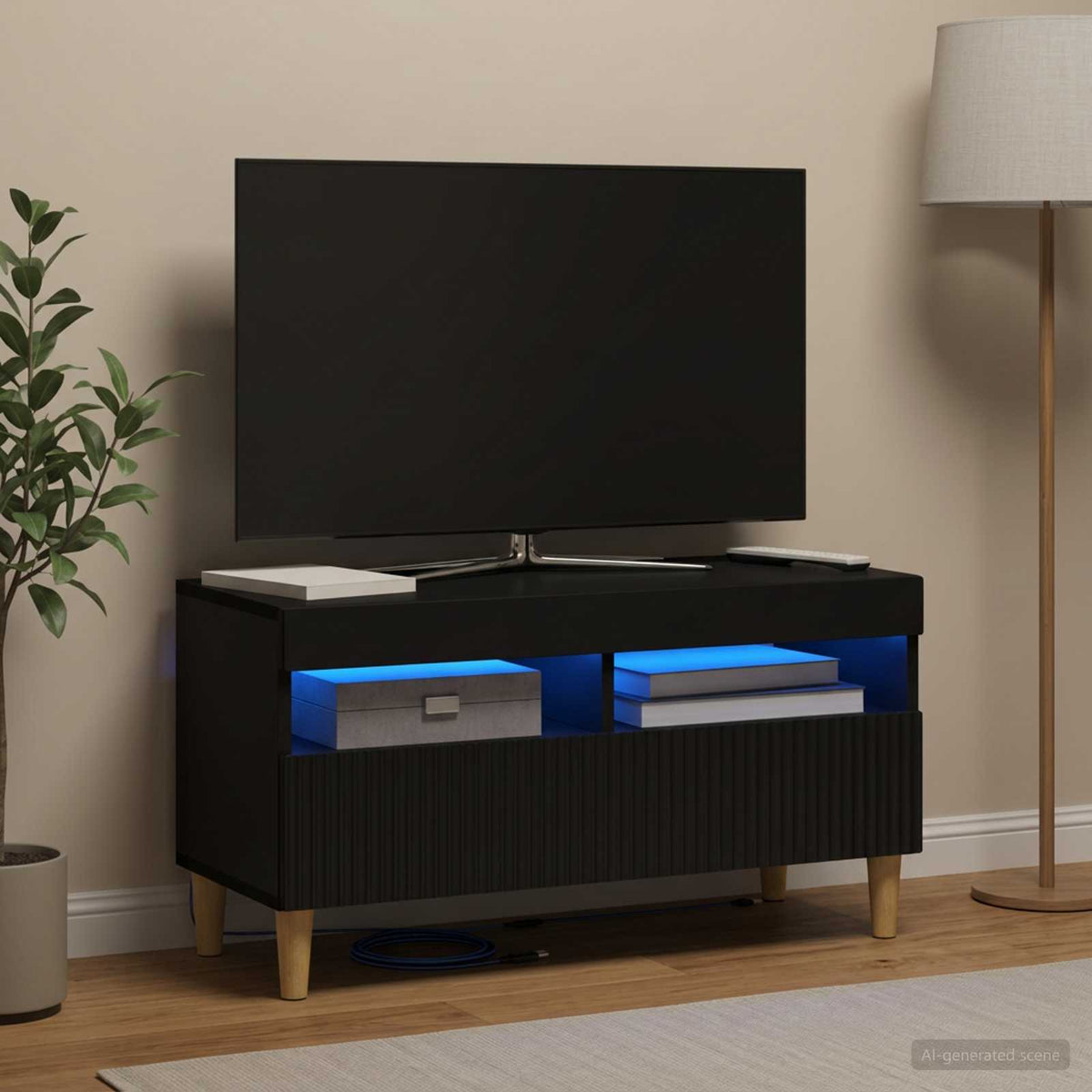 LED-TV-Schrank Schwarz Holzwerkstoff