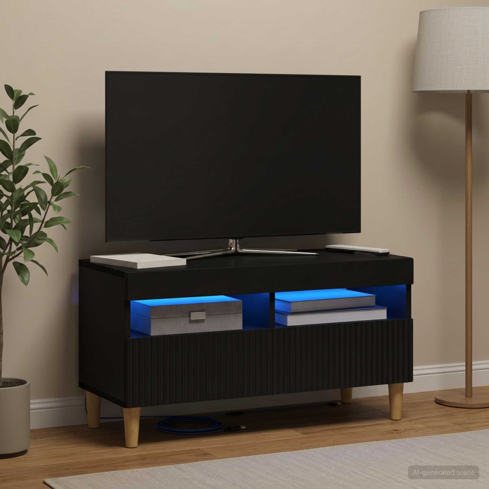 LED-TV-Schrank Schwarz Holzwerkstoff
