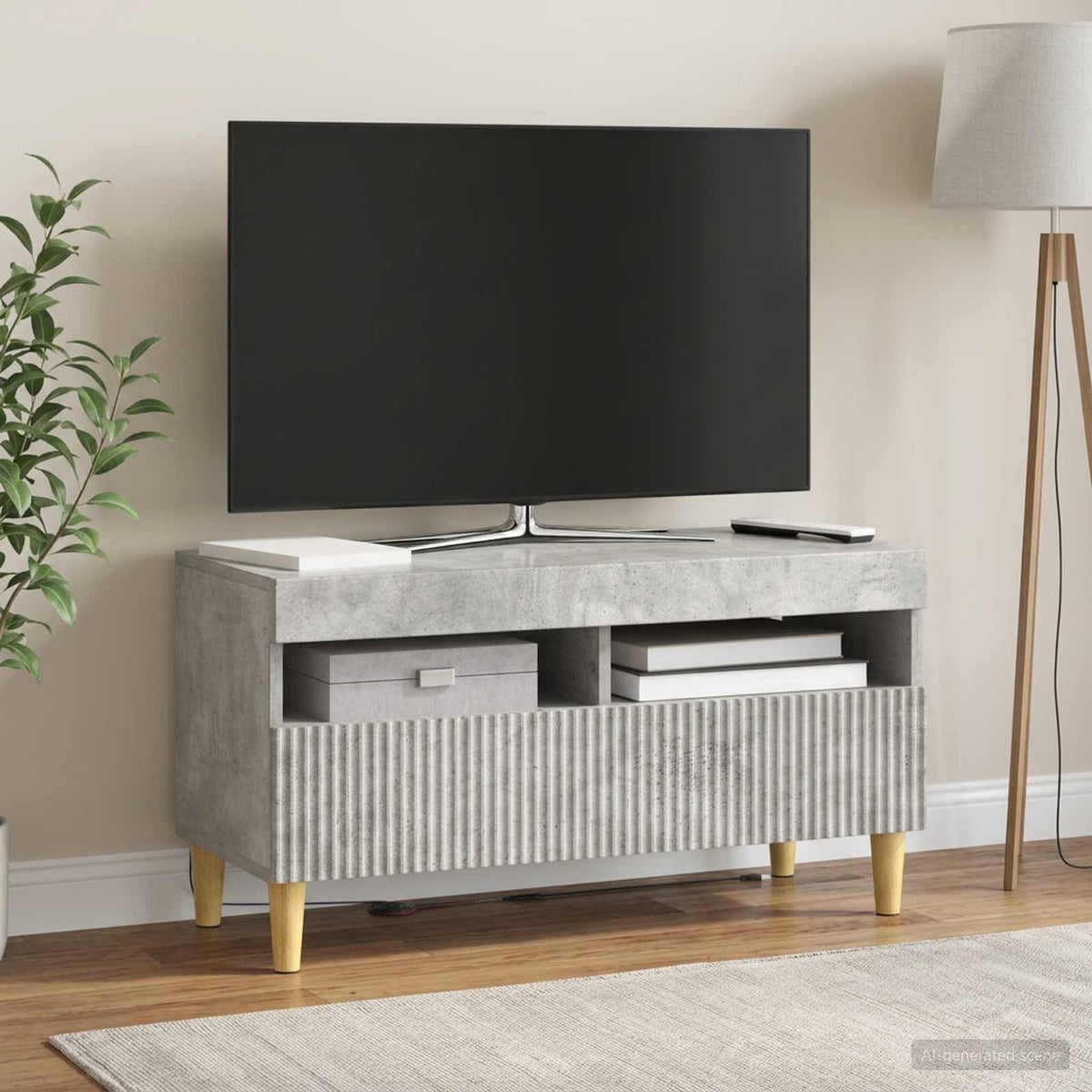 LED-TV-Schrank Betongrau Holzwerkstoff