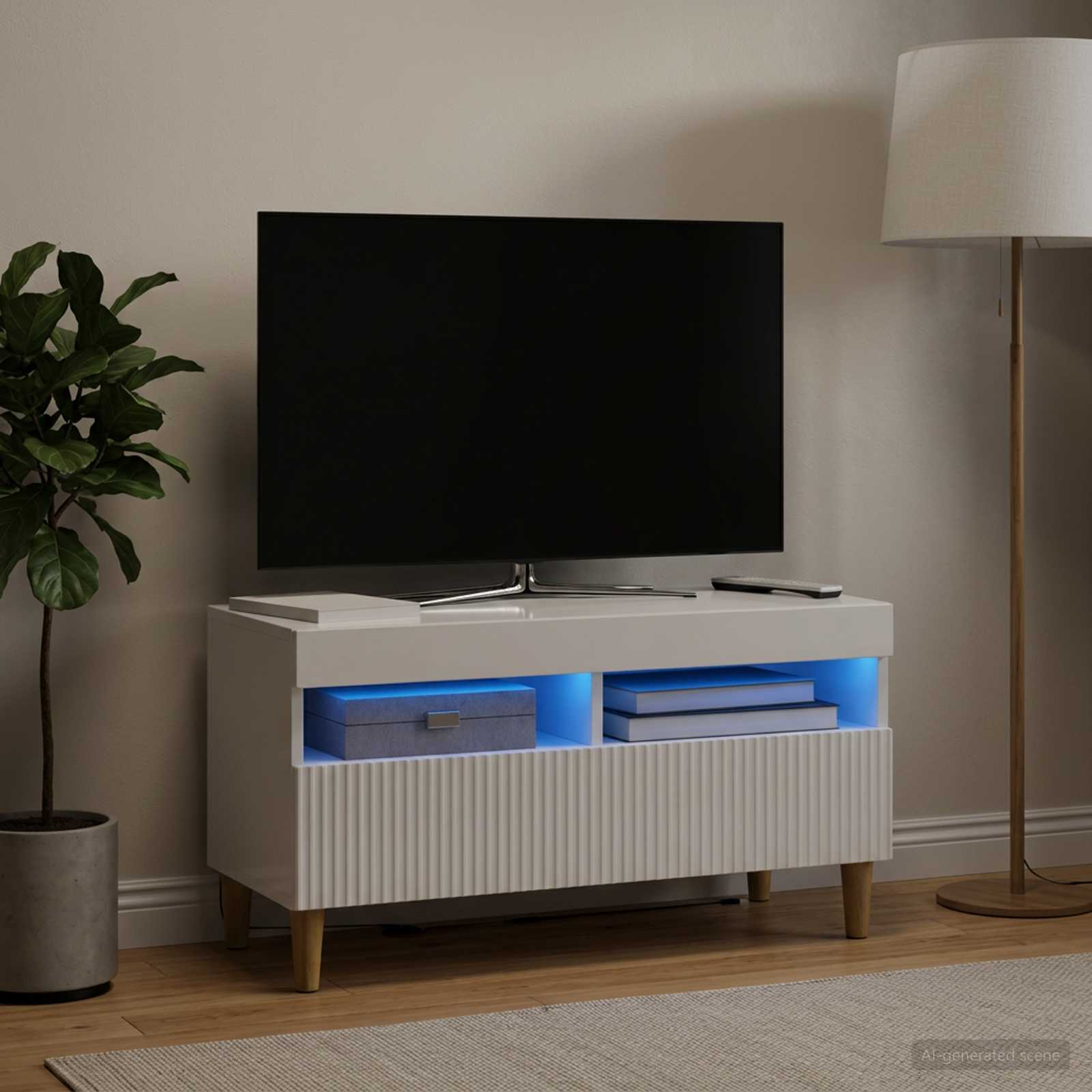 LED-TV-Schrank Hochglanz Weiß Holzwerkstoff