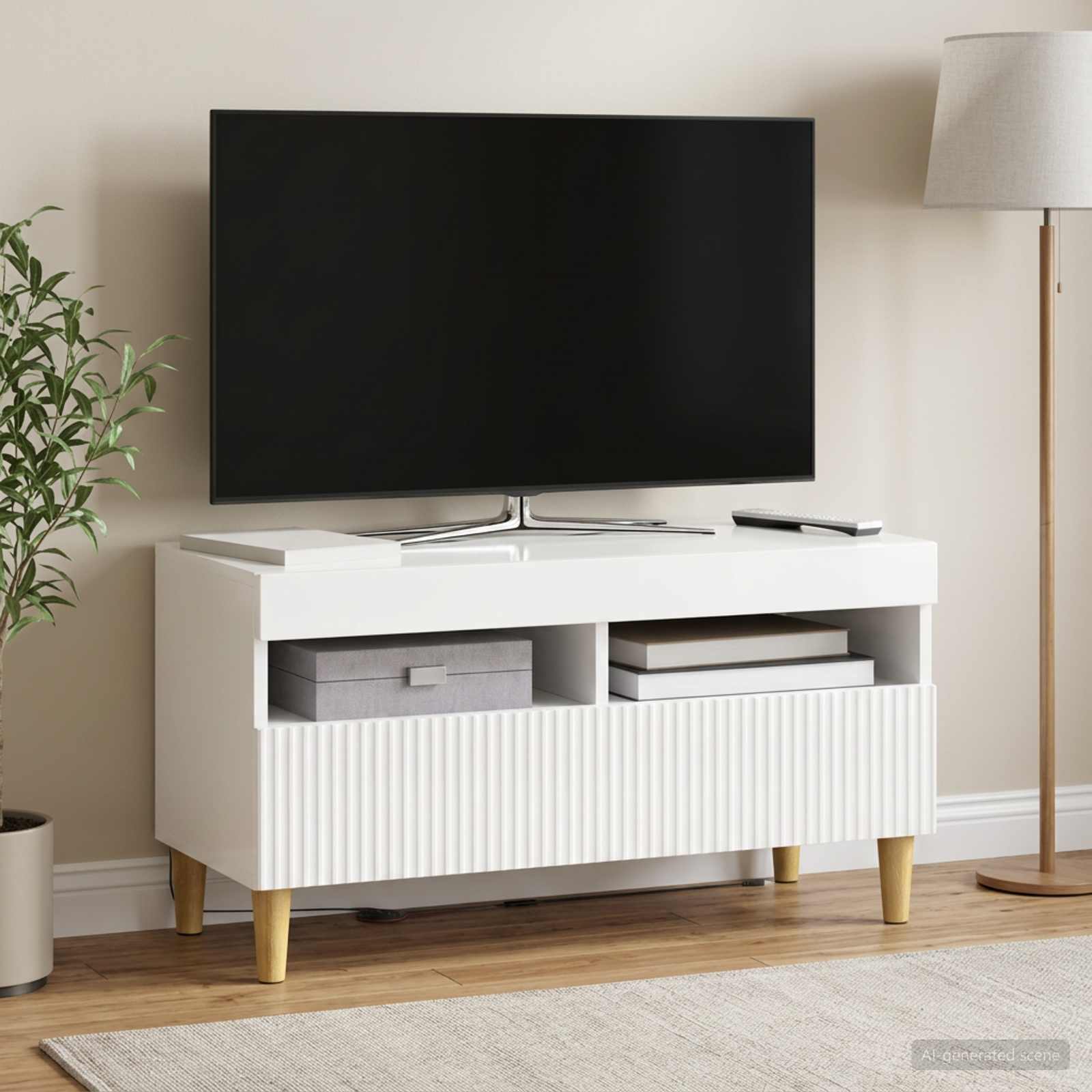 LED-TV-Schrank Hochglanz Weiß Holzwerkstoff
