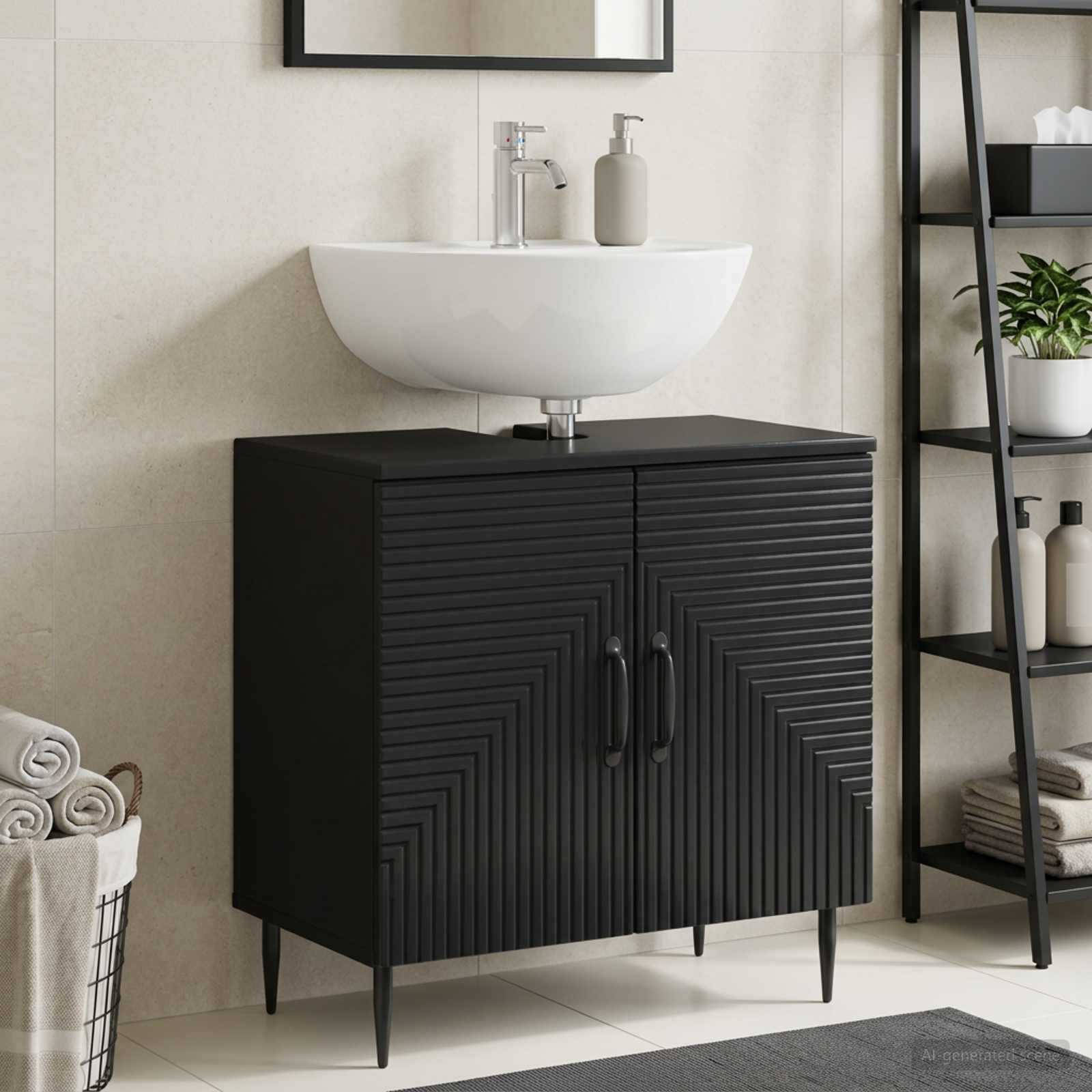 Waschbeckenschrank HAARLEM Schwarz 59,5 x 31,5 x 59 cm