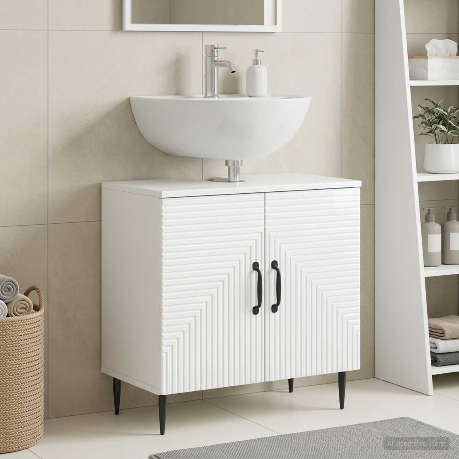Waschbeckenschrank HAARLEM Hochglanz Weiß 59,5 x 31,5 x 59 cm