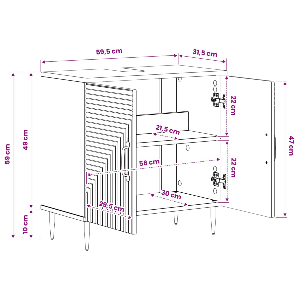Waschbeckenschrank HAARLEM Hochglanz Weiß 59,5 x 31,5 x 59 cm