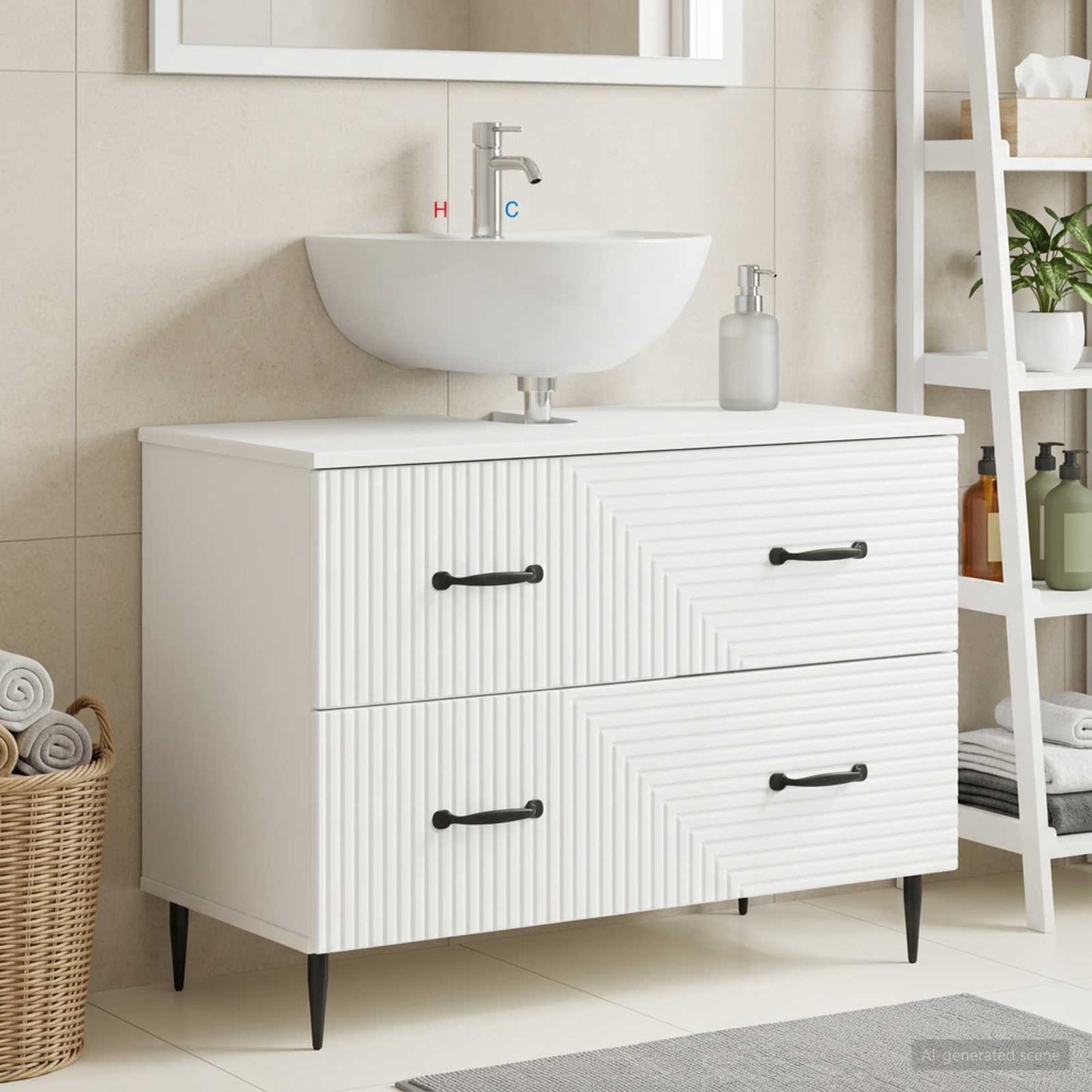 Waschbeckenschrank HAARLEM Weiß 82 x 41 x 58,5 cm Holzwerkstoff