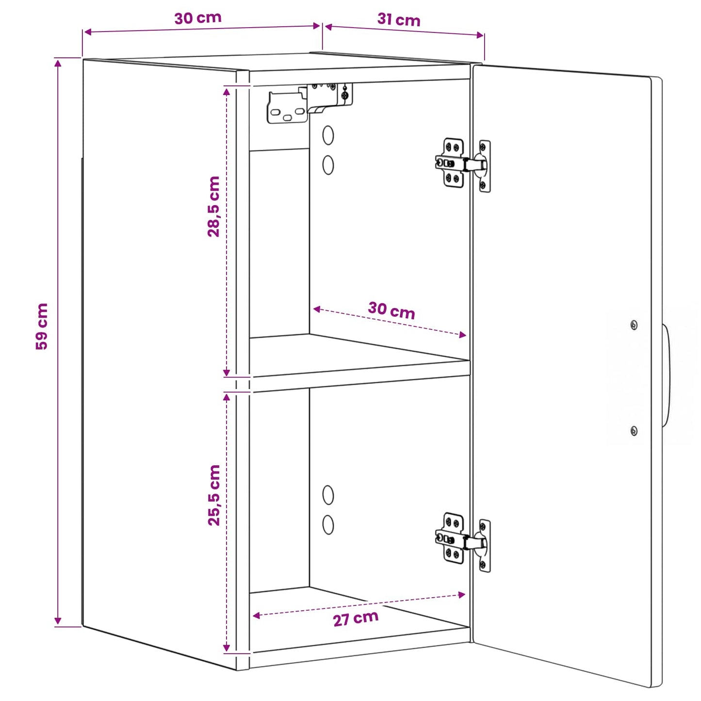 Badezimmer-Wandschrank HAARLEM Schwarz 30 x 31 x 59 cm