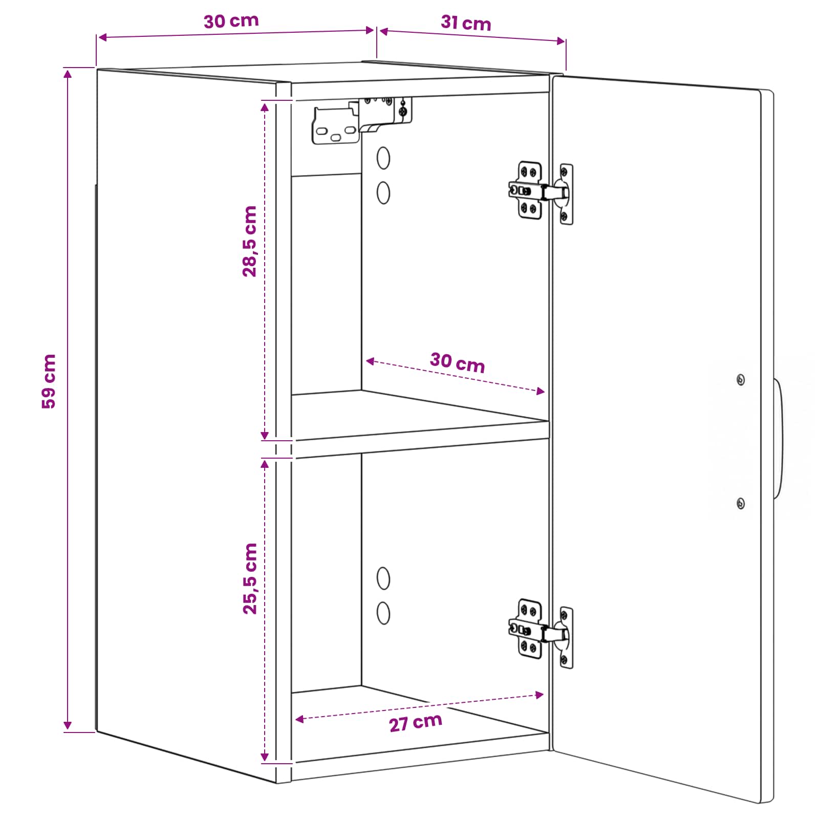 Badezimmer-Wandschrank HAARLEM Hochglanz Weiß 30 x 31 x 59 cm