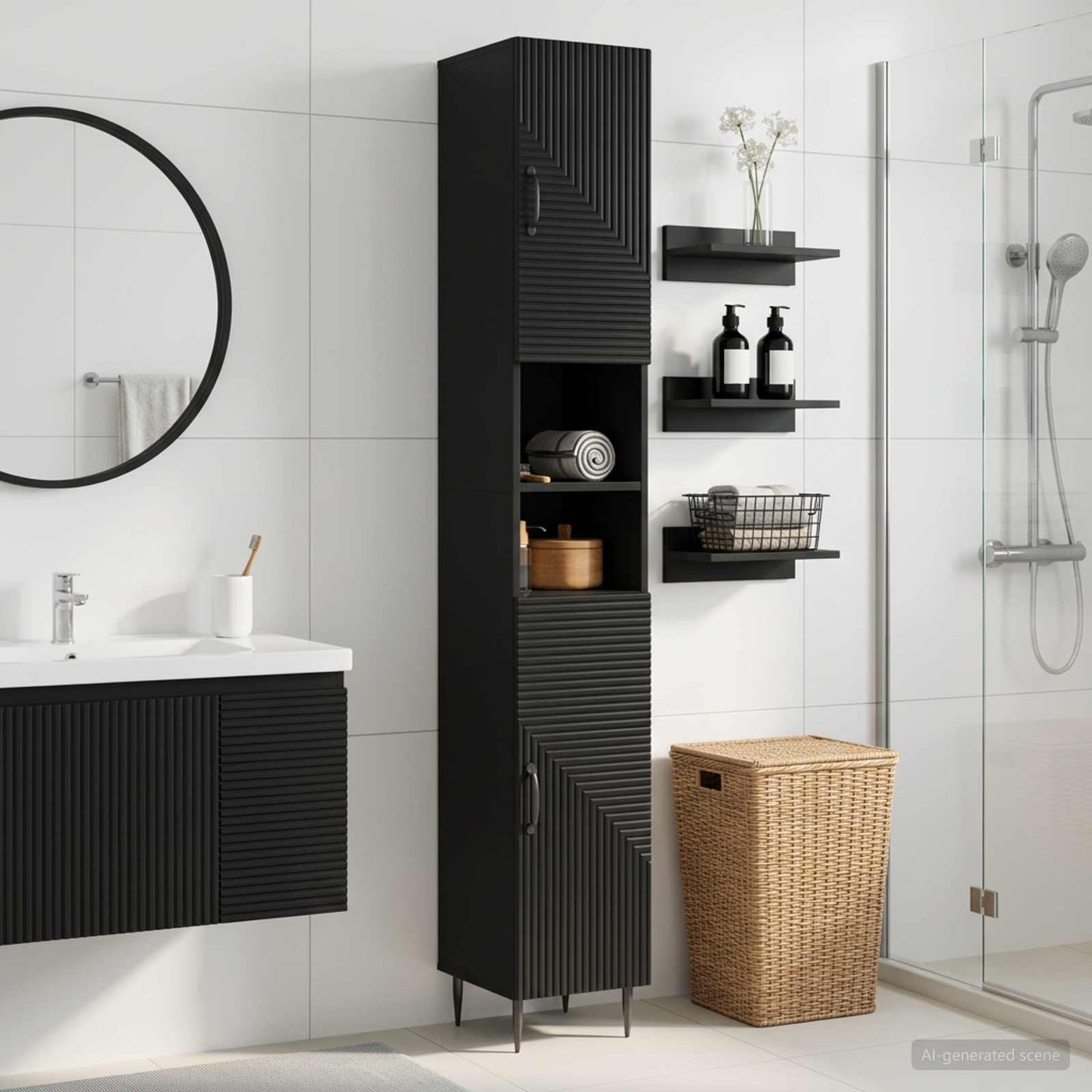 Badezimmerschrank mit offenem Regal HAARLEM Schwarz