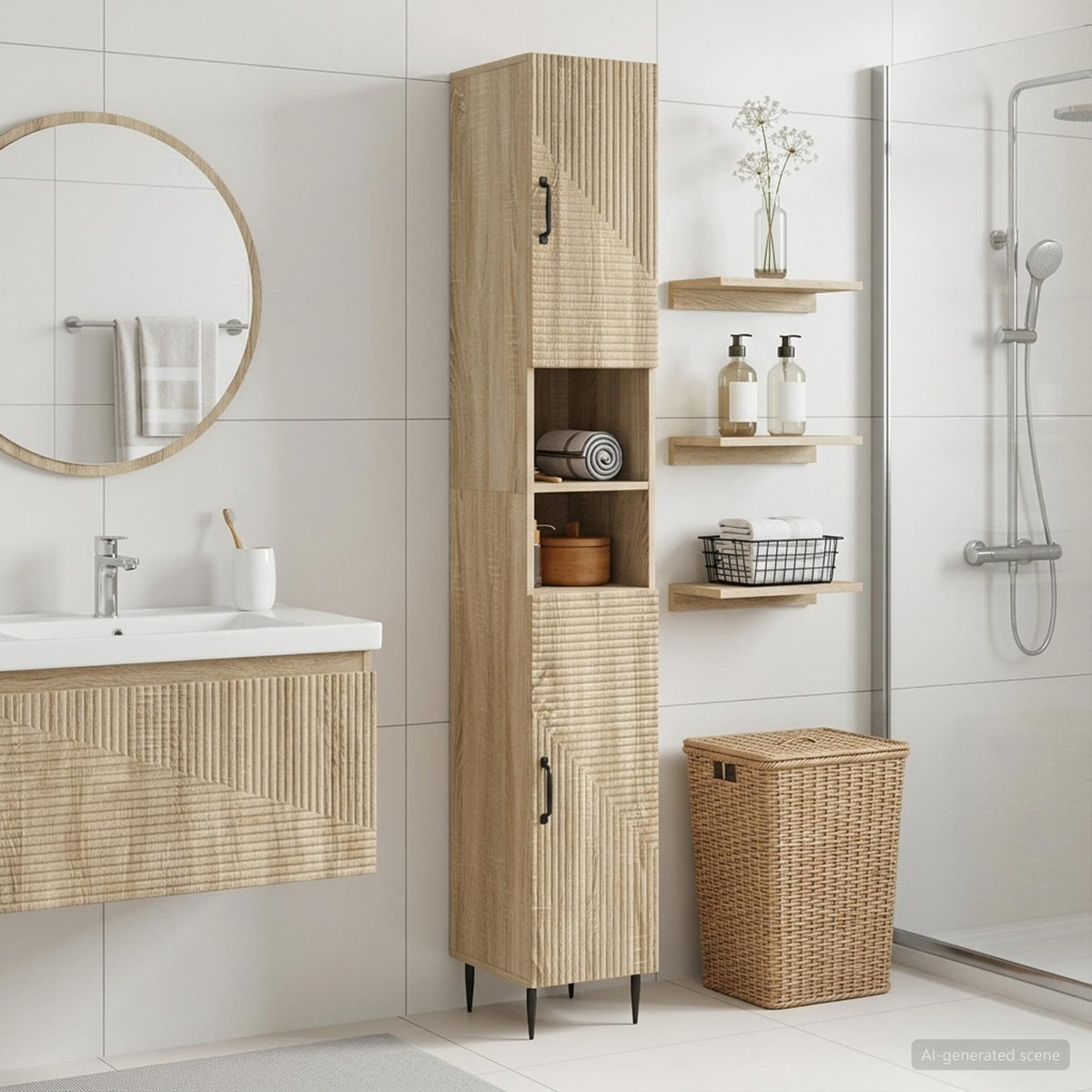Badezimmerschrank mit offenem Regal HAARLEM Sonoma-Eiche
