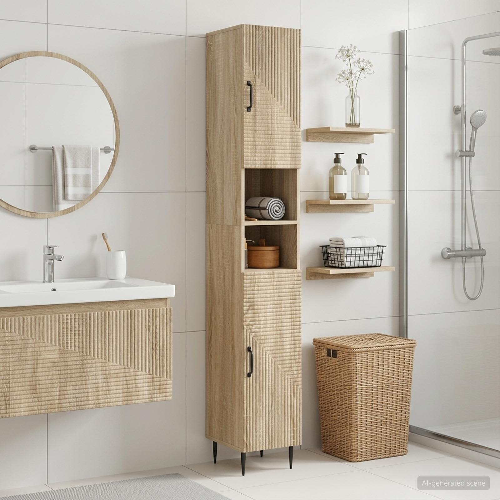 Badezimmerschrank mit offenem Regal HAARLEM Sonoma-Eiche