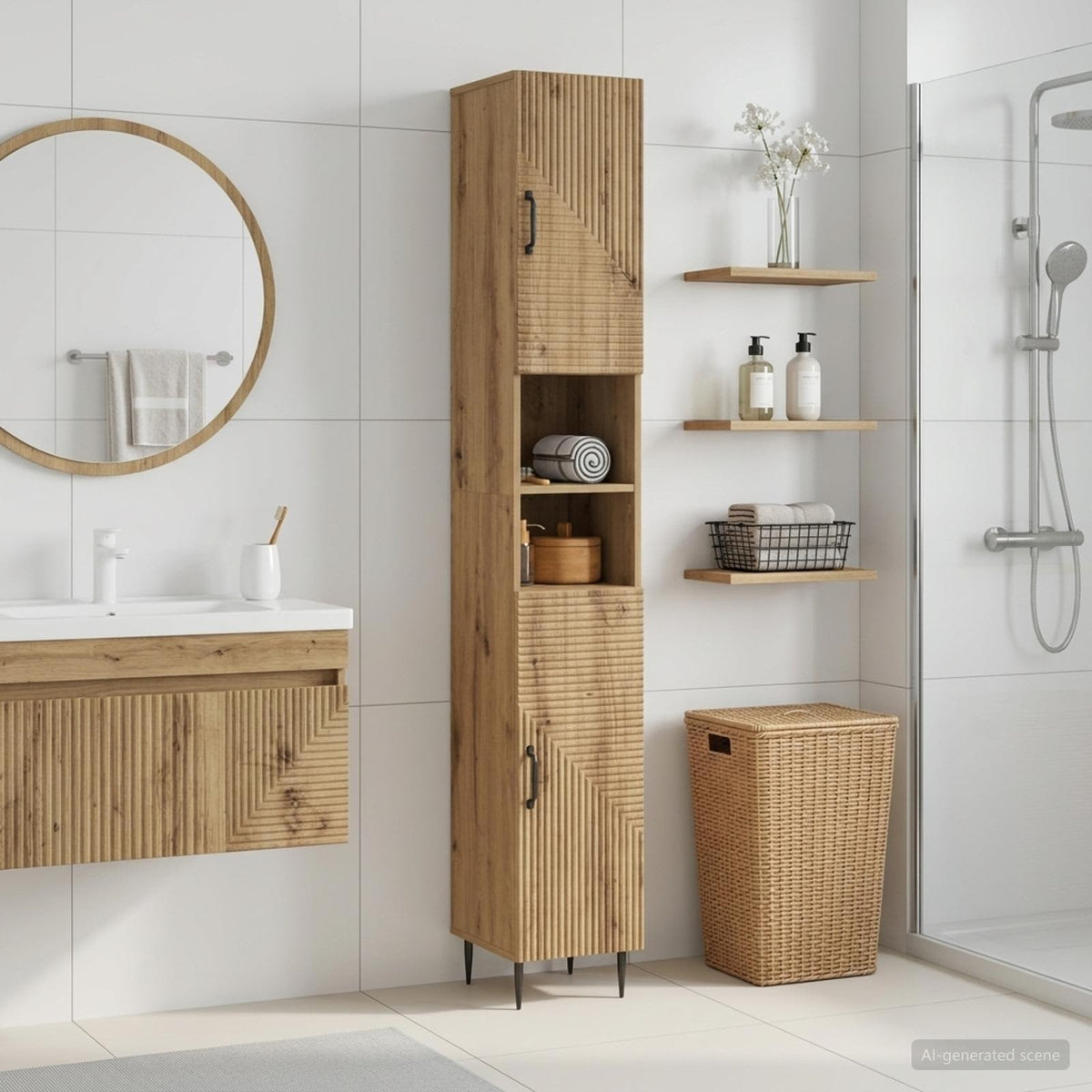 Badezimmerschrank mit offenem Regal HAARLEM Artisan-Eiche