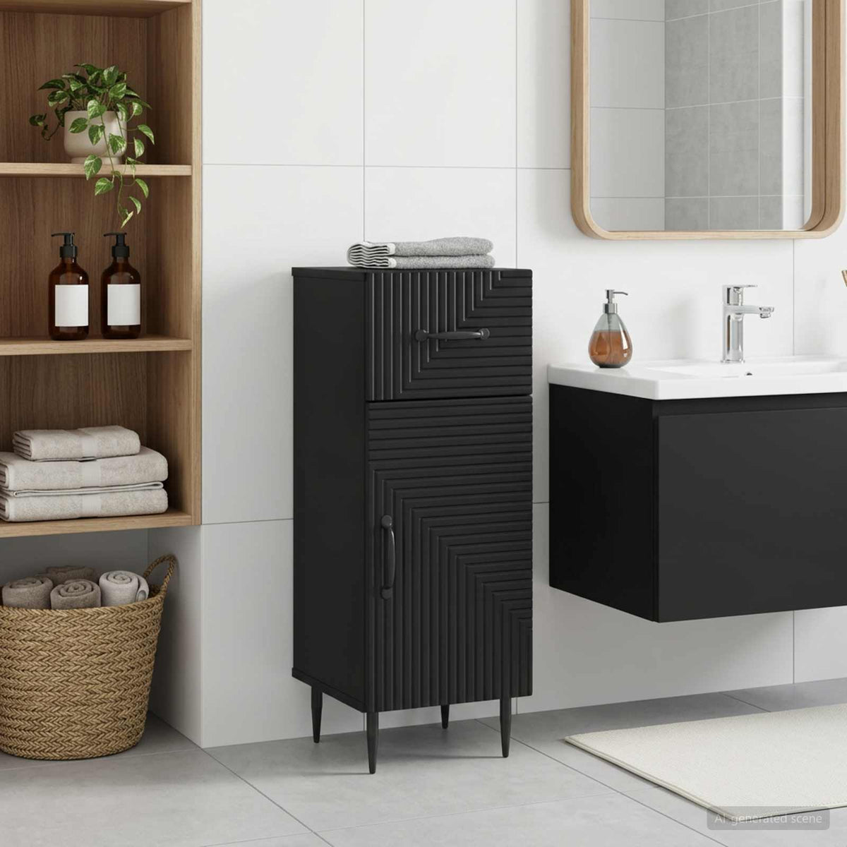 Badezimmer Aufbewahrungsschrank HAARLEM Schwarz 30 x 31 x 80 cm