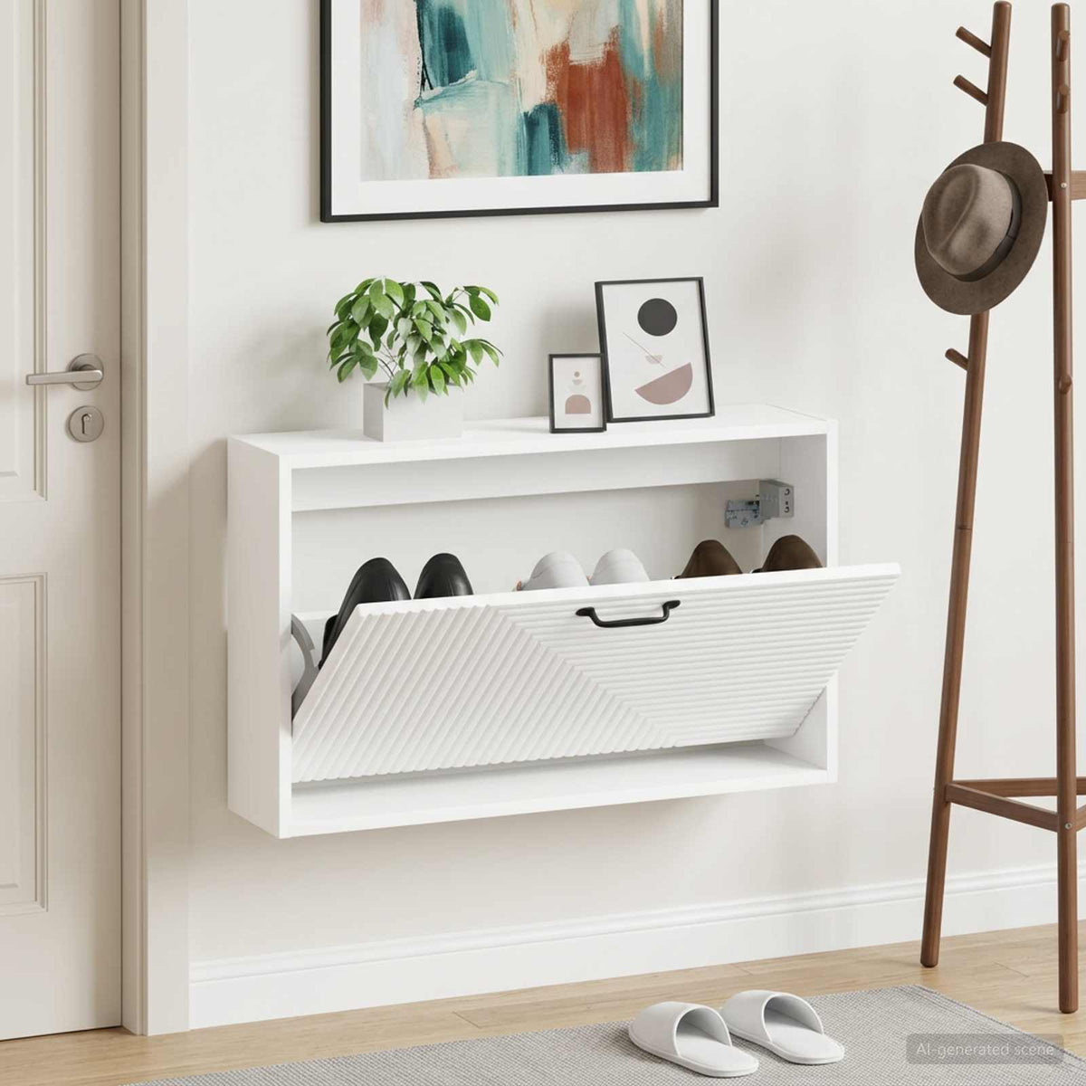 Wandmontierter Schuhschrank HAARLEM 71 x 17 x 43 cm Weiß
