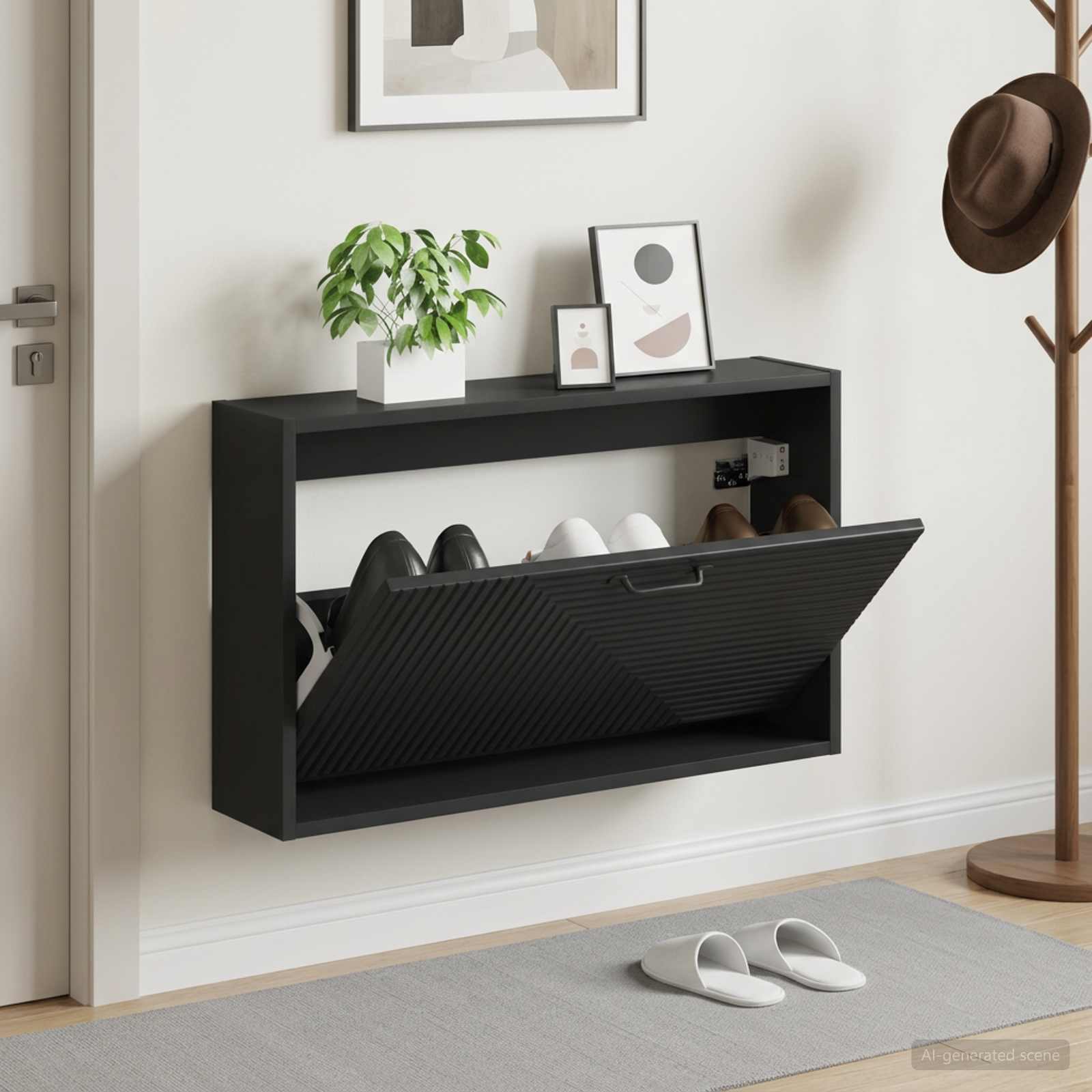 Wandmontierter Schuhschrank HAARLEM 71 x 17 x 43 cm Schwarz