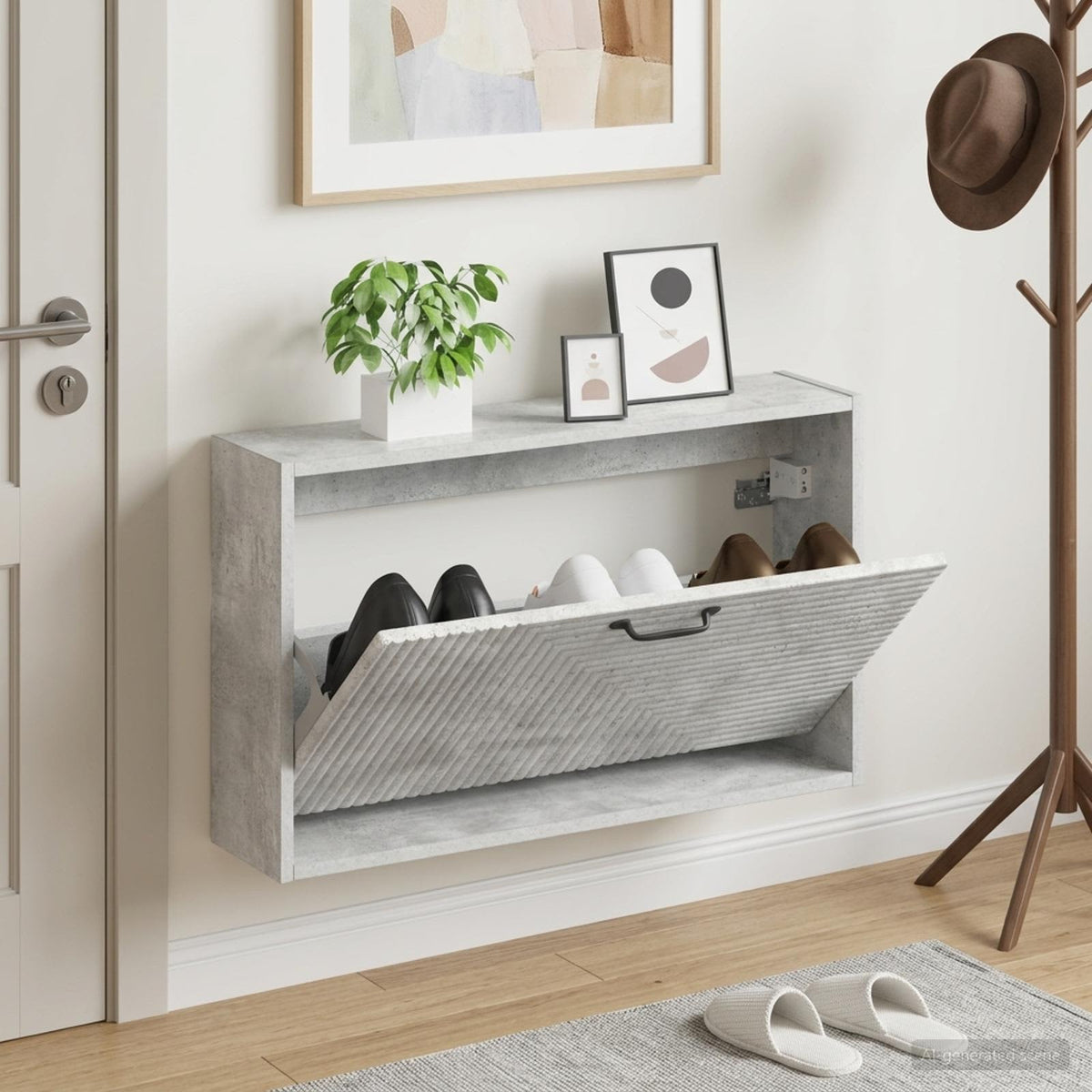 Wandmontierter Schuhschrank HAARLEM 71 x 17 x 43 cm Betongrau
