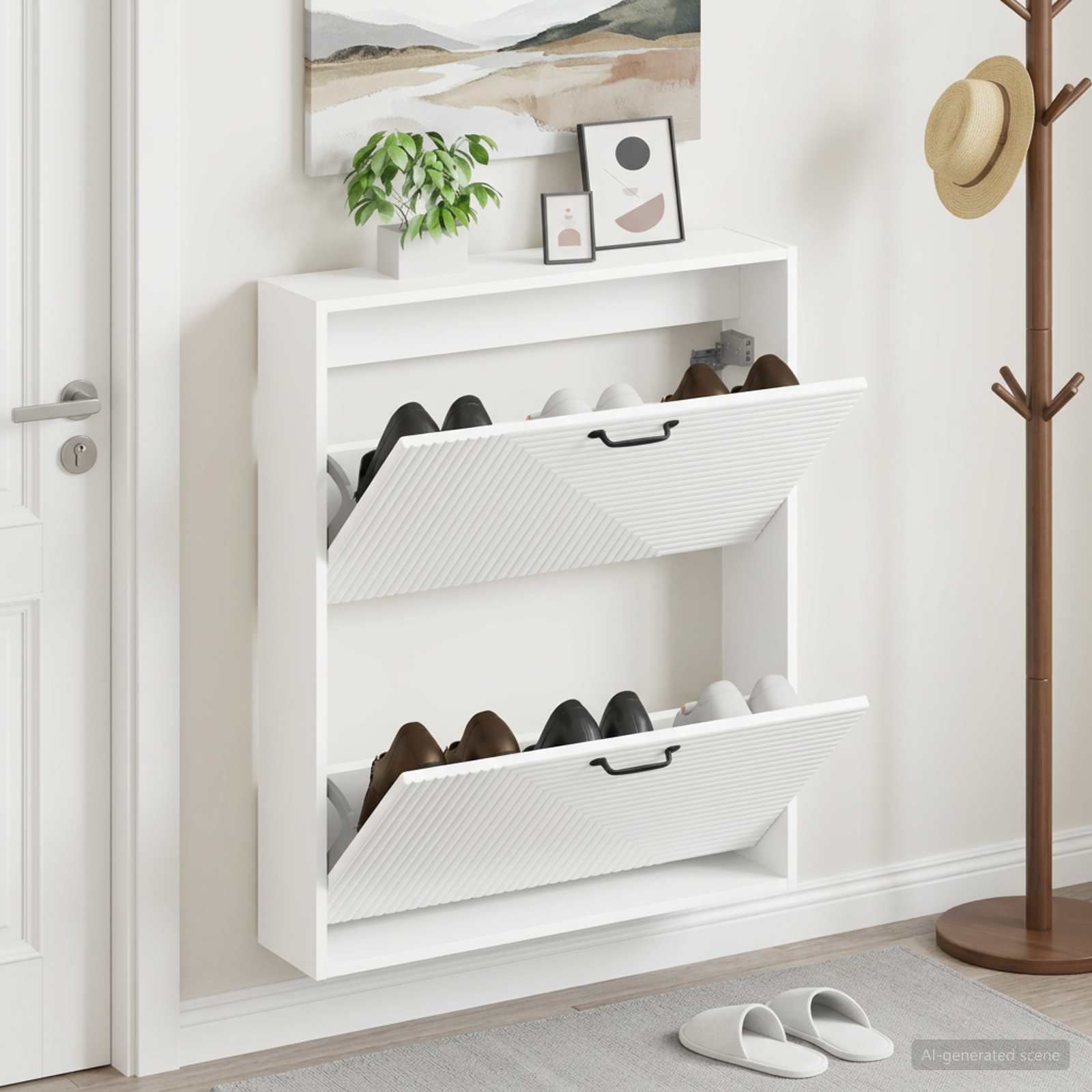 Wandmontierter Schuhschrank HAARLEM 71 x 17 x 86 cm Weiß
